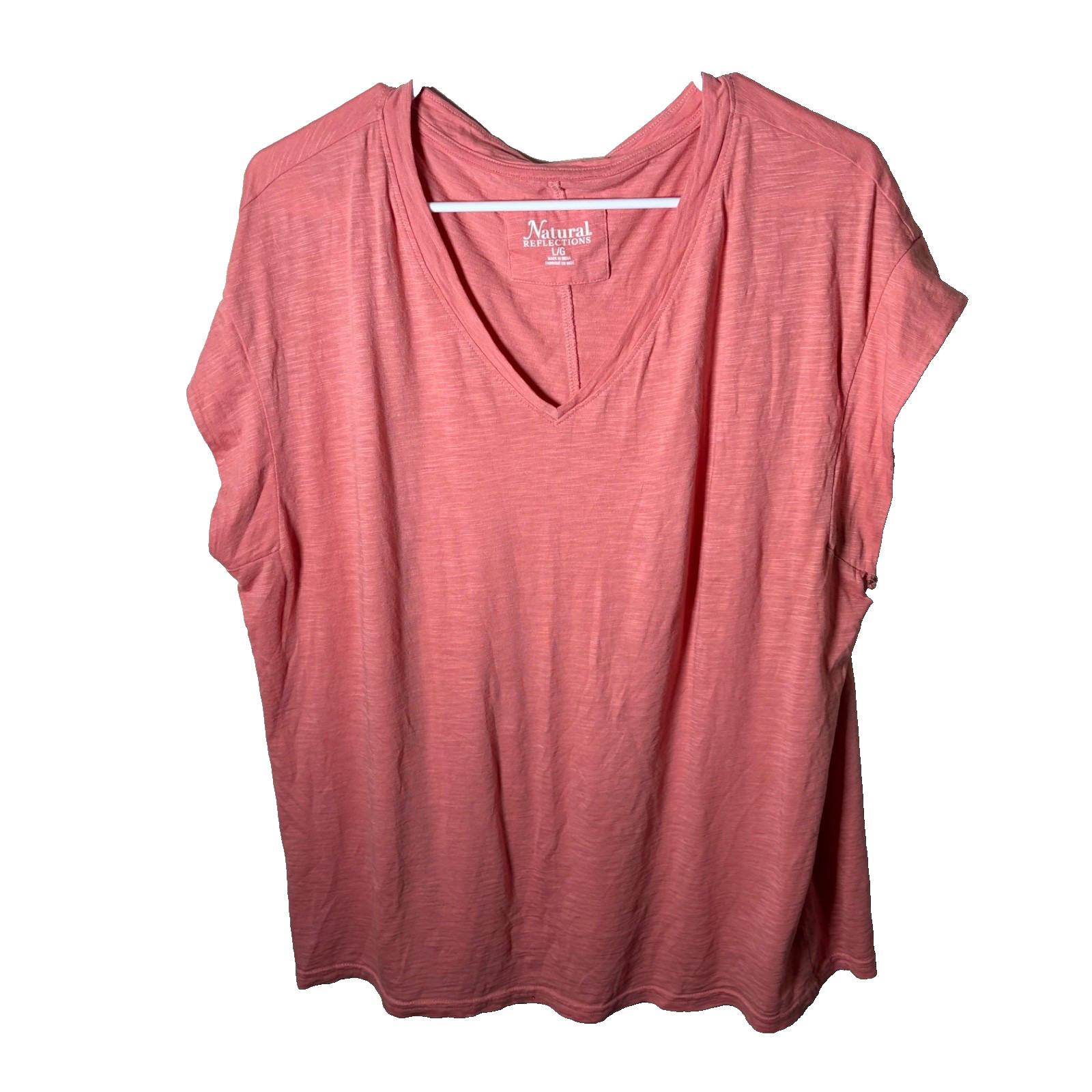Natural Reflections T-Shirt Women’s Large Pink V-Neck Short Sleeve Basic Casual