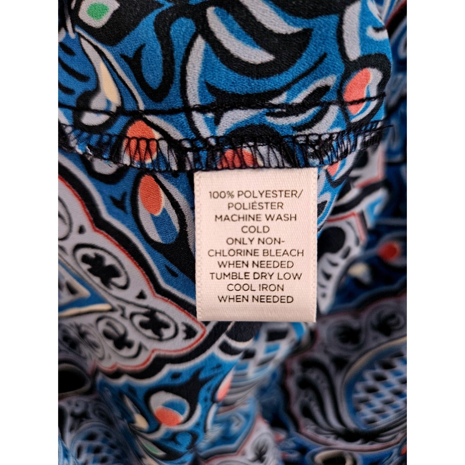 LOFT Paisley Blouse Size Medium Blue Orange Boat Neck Long Sleeve Top Shirt Poly