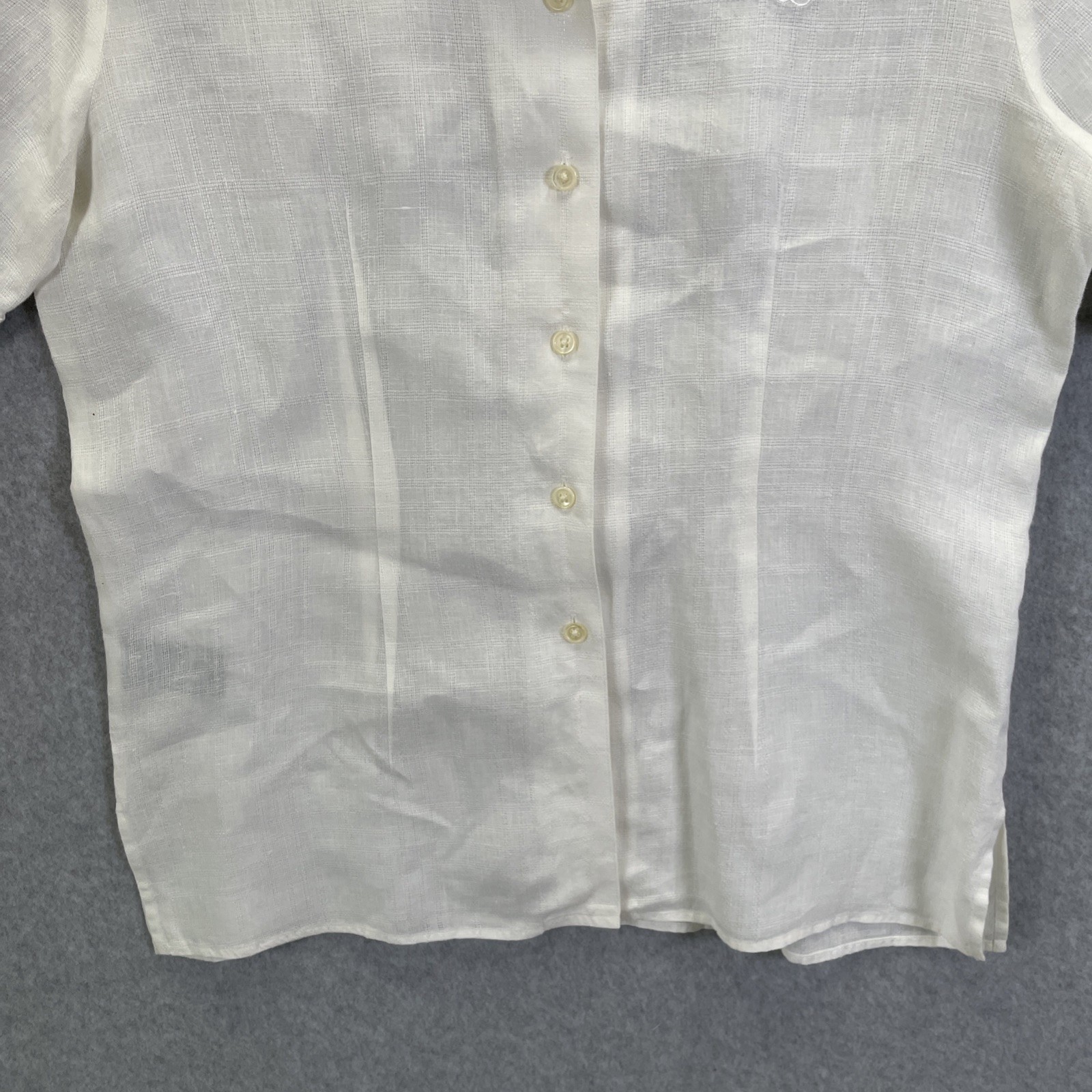 Lauren Ralph Lauren Womens Sz 8 White Linen Short Sleeve Button Up Shirt Logo