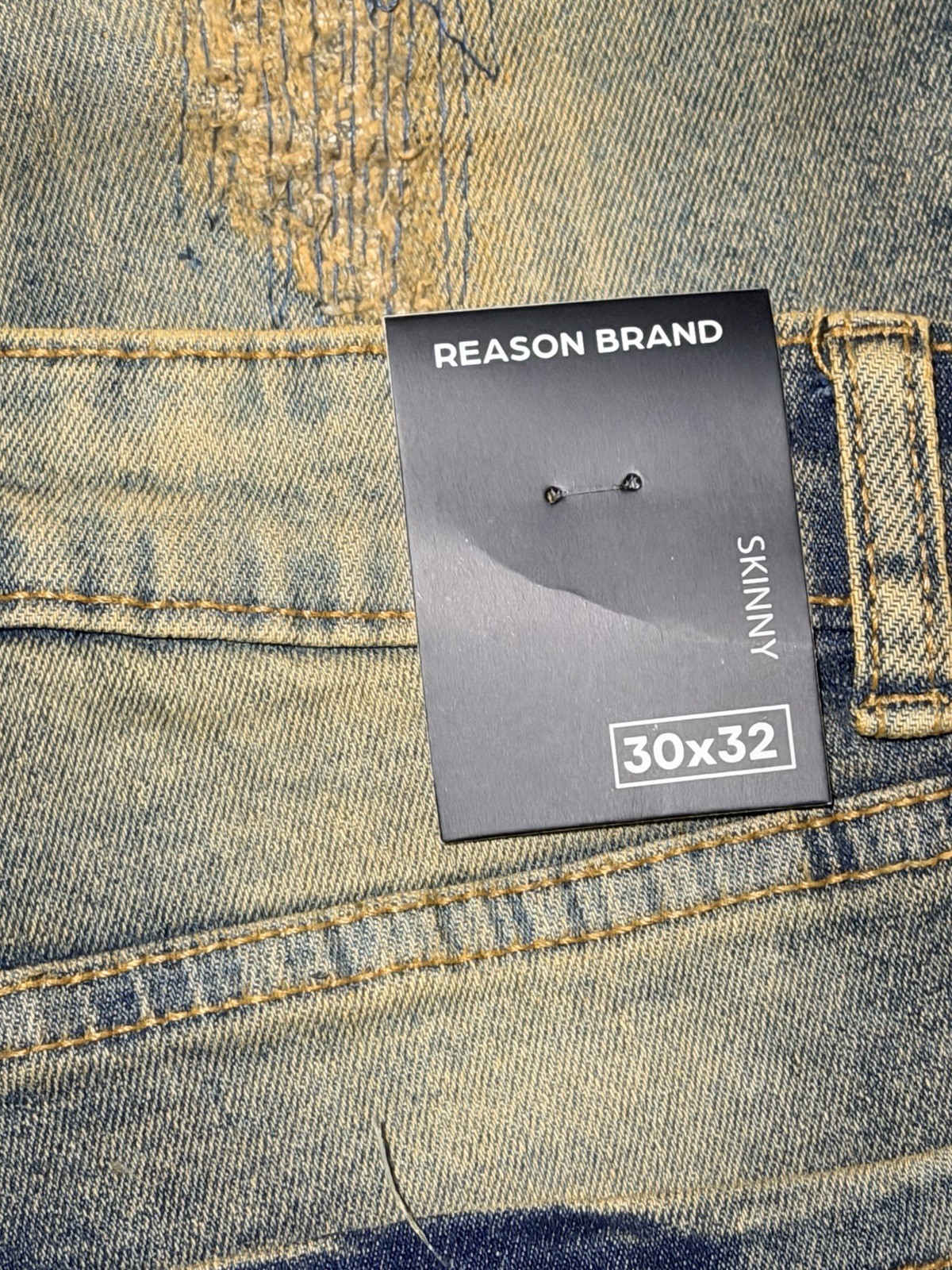Reason Men’s Blue Light Wash Distressed Skinny Denim Jeans 5-Pocket size-30