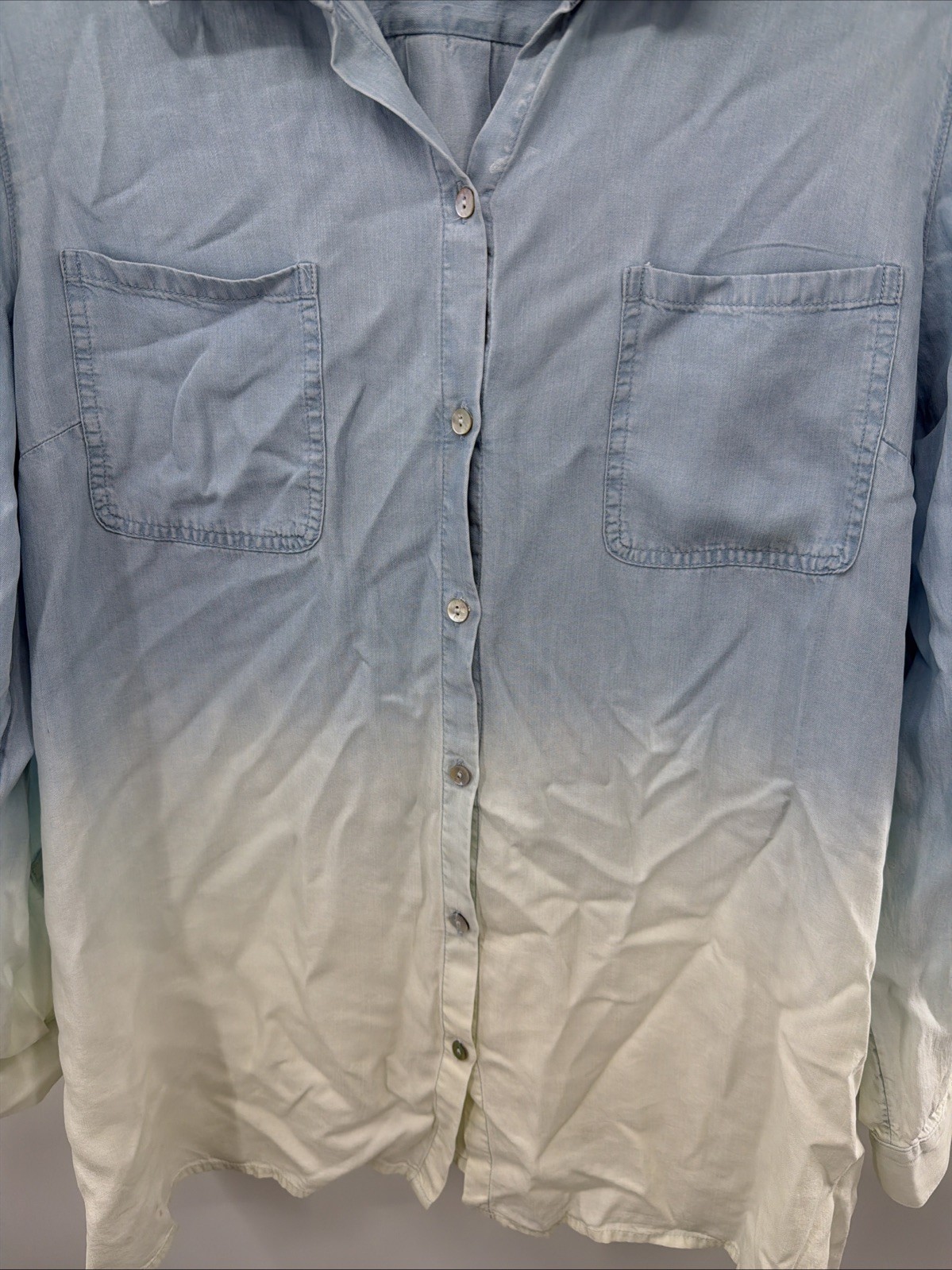 J. Jill Denim Button Up Top Blouse Ombre Women Size L Shirt Blue Oversized