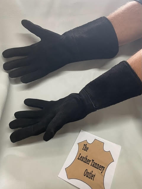Mens Leather Gauntlets – Black, Suede, Unlined, Long arm cuff, Medieval, Biking