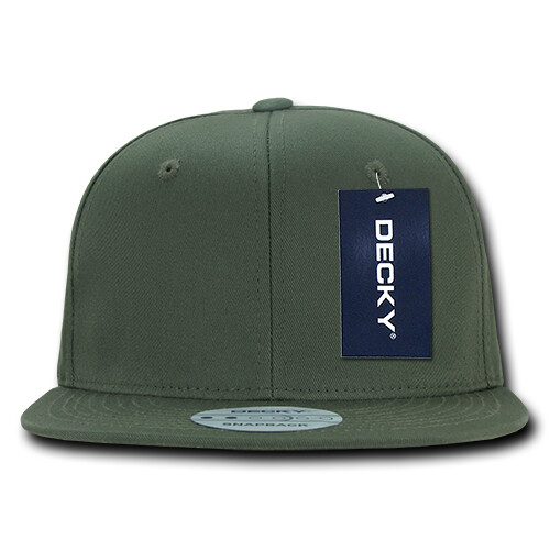 Cotton Snapback Cap – Flat Bill, Olive Green (Decky 361-OLV, New with Tags)