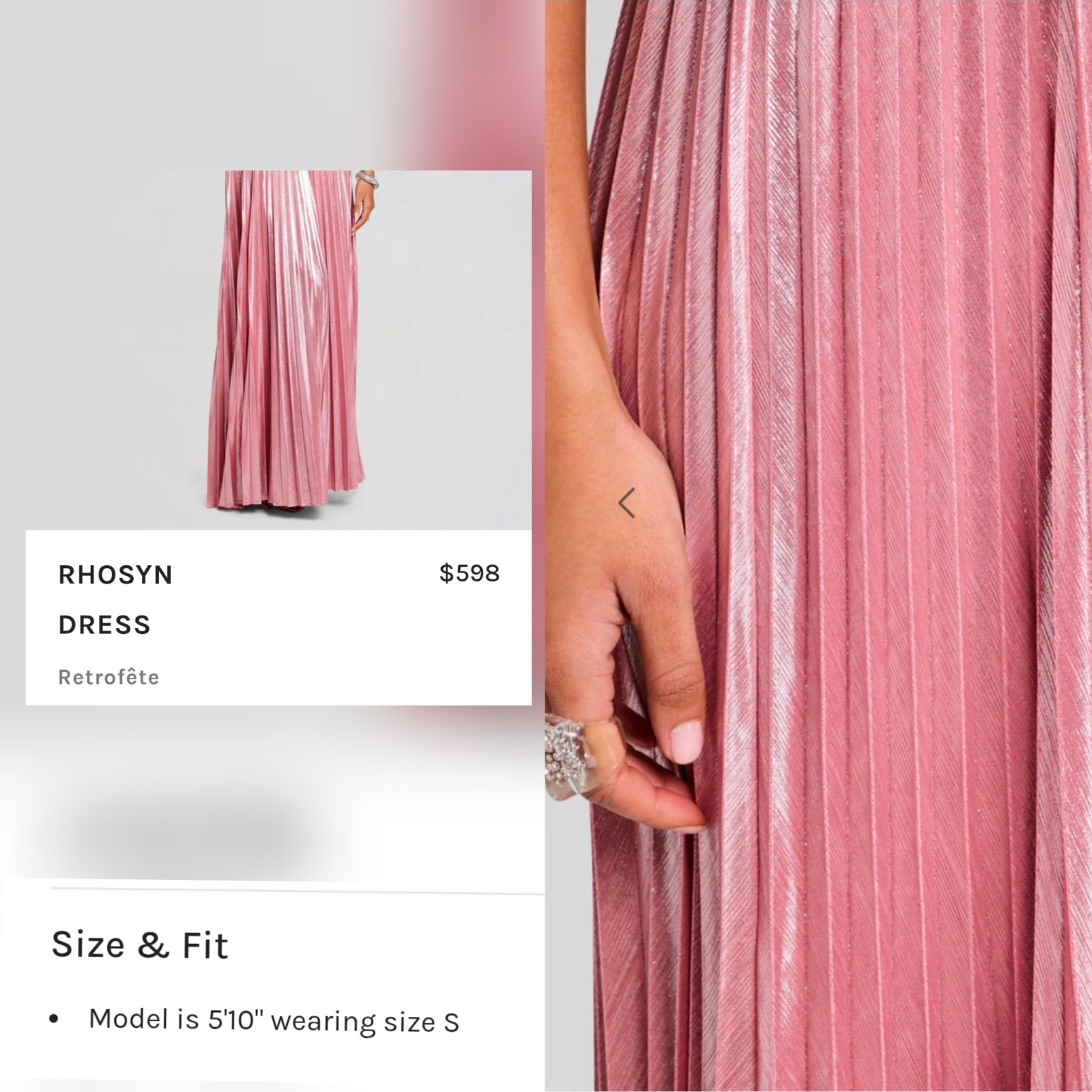 Retrofête Revolve Rhosyn Dress Metallic Rosa Pink Gown Small Coquettecore Girly