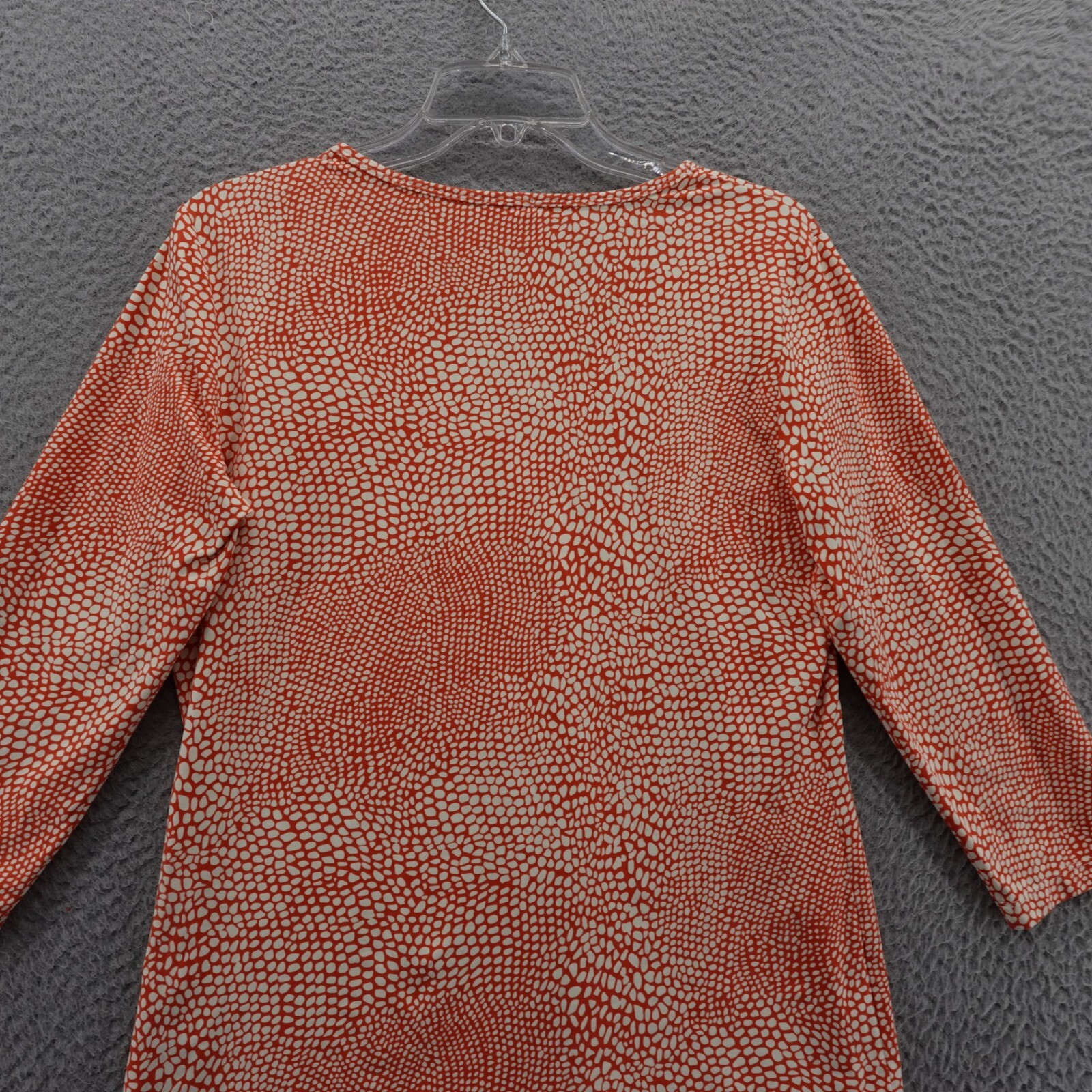 J McLaughlin Catalina Knit Pebble Print Top Large Orange White Womens 3/4 Sleeve