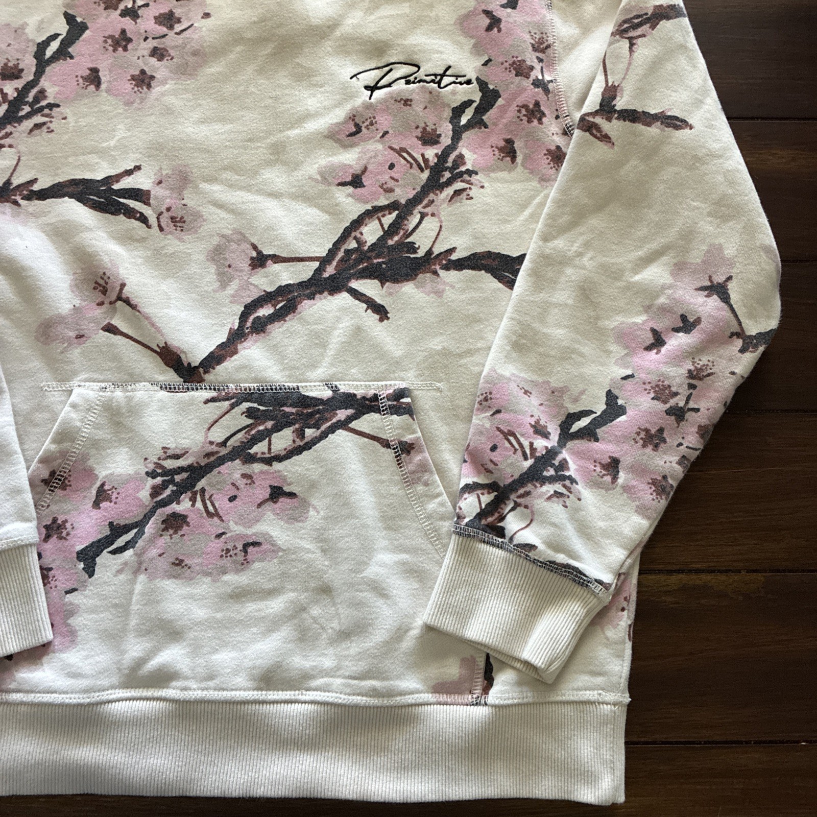 Primitive Skateboarding Cherry Blossom Floral Hoodie Mens Large Cream Sakura
