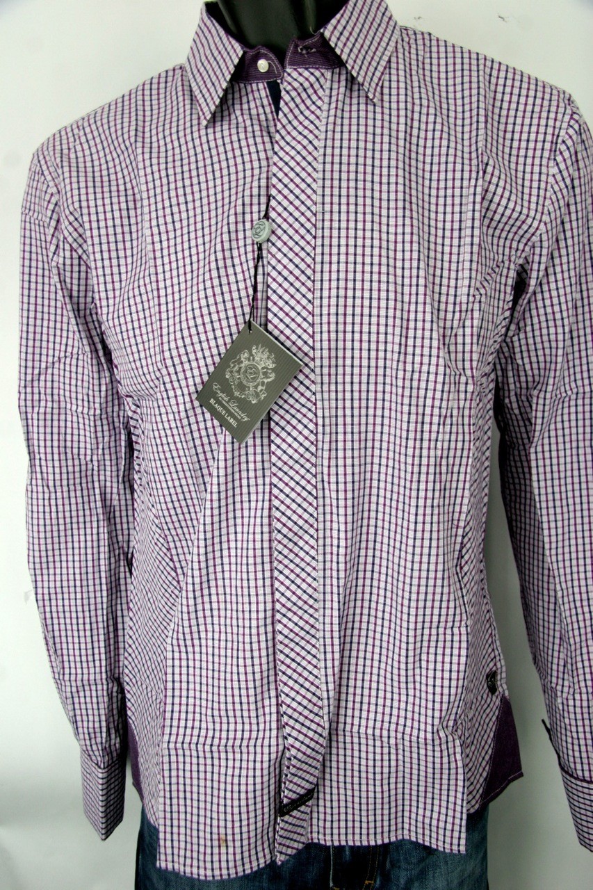 English Laundry Shirt Blaque Label Style ELW 1215 Poynton Purple Check Cotton