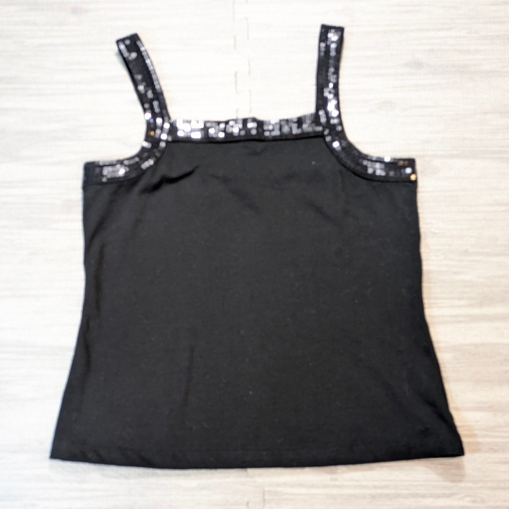 Quacker Factory Tank Top Women’s Sequin Embellished Cotton Black Y2K Sz S