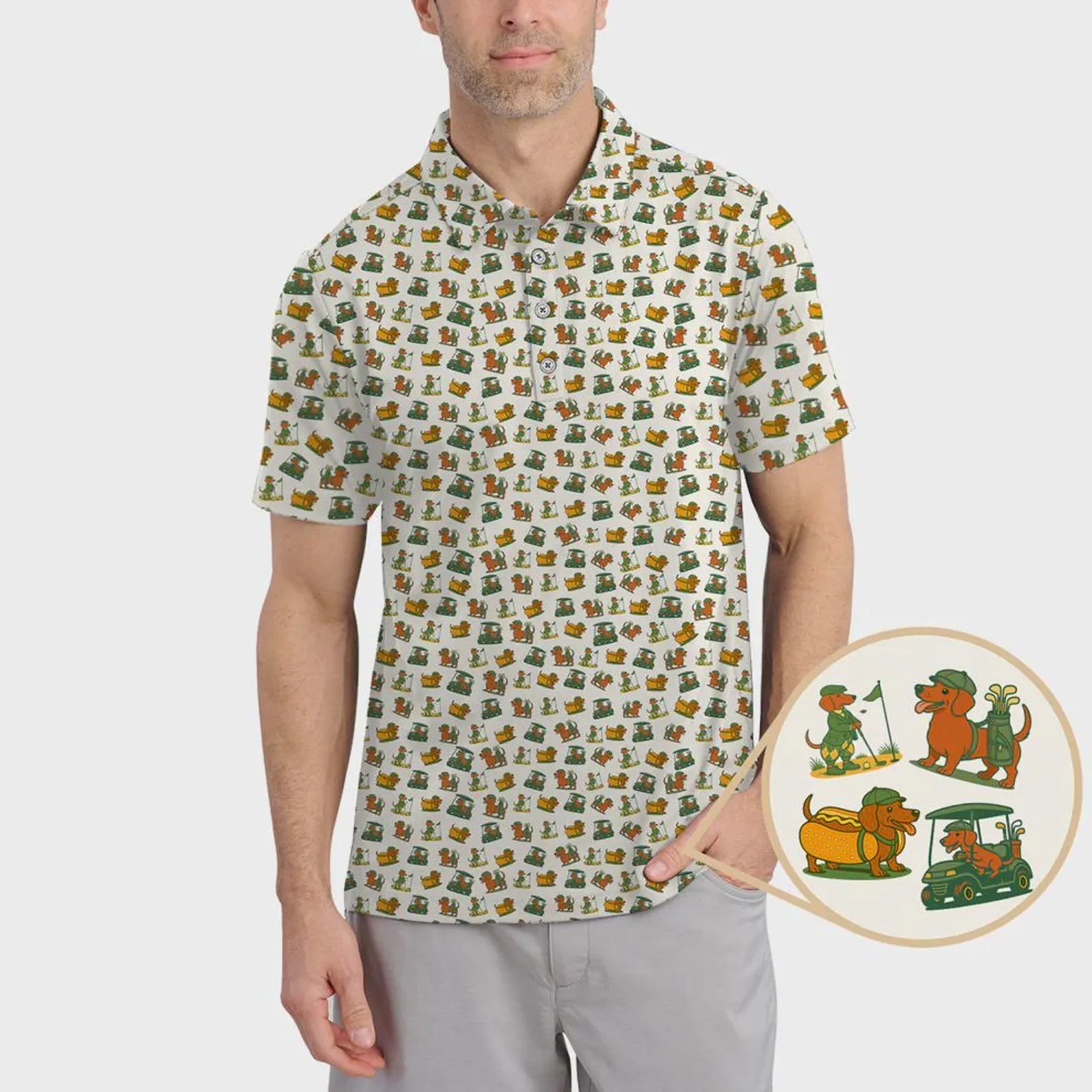 Dachshund Golf Shirt, Funny Wiener Dog Pattern Shirt, Best Gift For Dog Lover