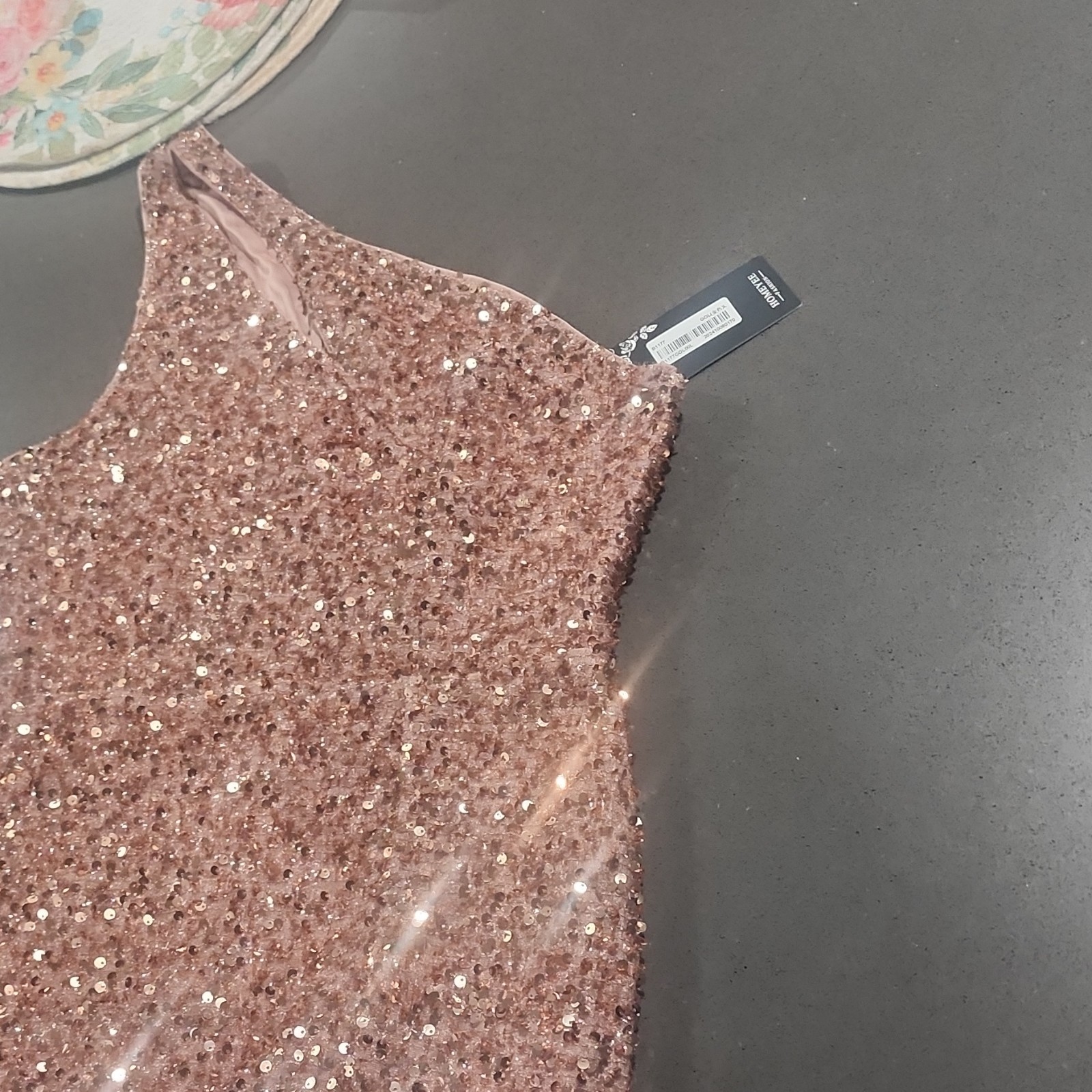 TOM WEBB Rose Gold Sequin V-Neck Sleeveless Long Formal Gown Dress Size 10