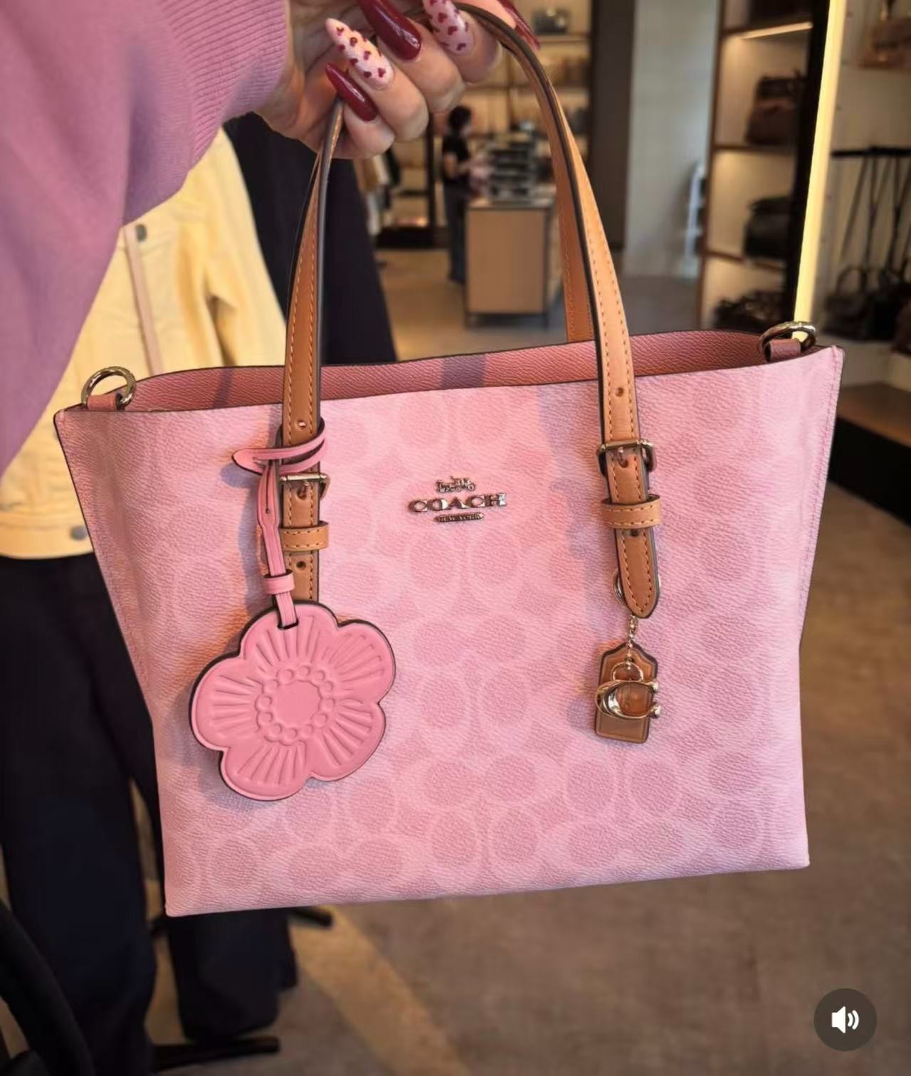 NWT Coach CER24 Mollie Tote Bag 25 In Signature Canvas With Charms Powder Pink