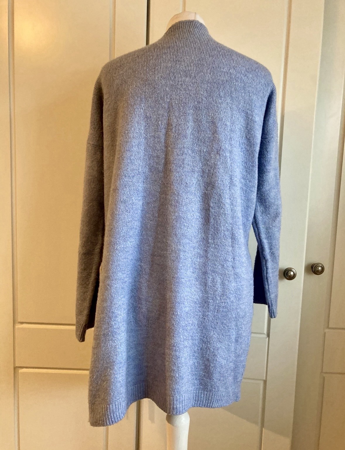 Per Una Women’s Cardigan Size M Bluebell Longline Blue Lilac Open Front