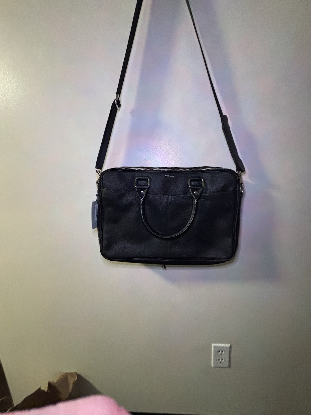 Cole Haan Black Zip Briefcase/Document Case Adjustable Crossbody Strap