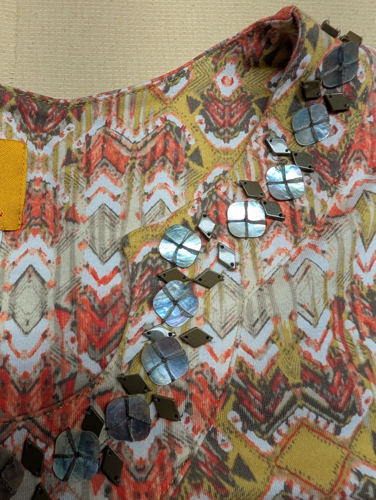 Ruby Rd Women’s T Shirt Size M Multi Color Orange Mustard Shell Neckline Boho