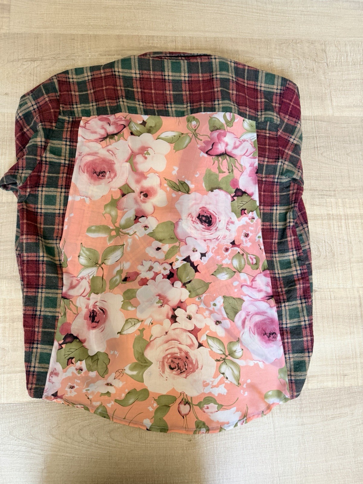 Trendy & Tipsy Reconstructed Vintage Flannel – Floral Back Panel