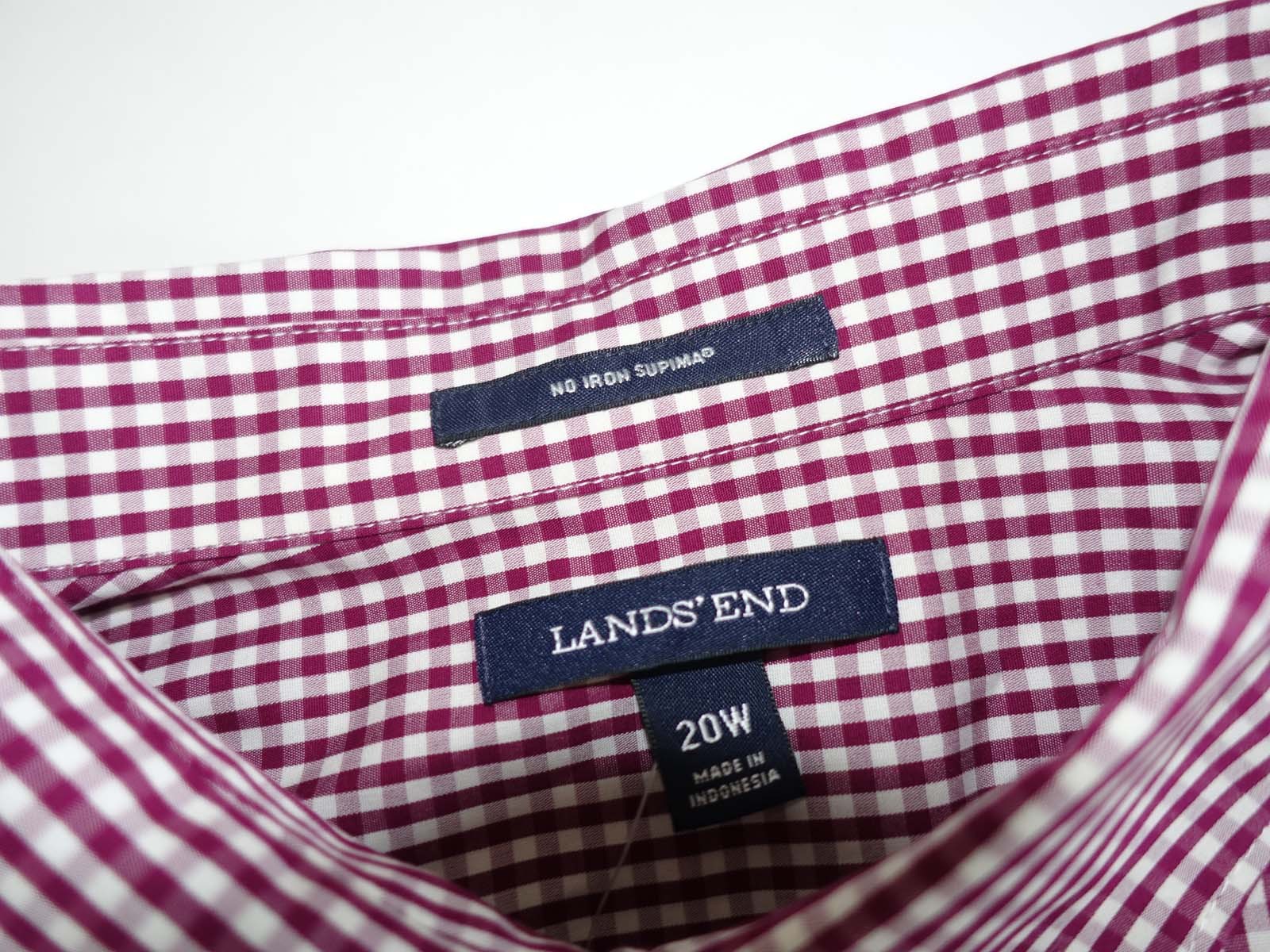 Lands’ End Women’s No Iron Supima Cotton Shirt Size 20W NWT Raspberry Gingham