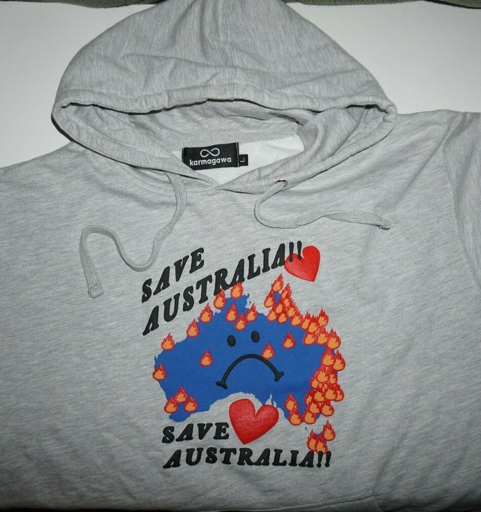 Karmagawa Save Australia Gray Hoodie Unisex Pullover Streetwear Sweatshirt Sz L