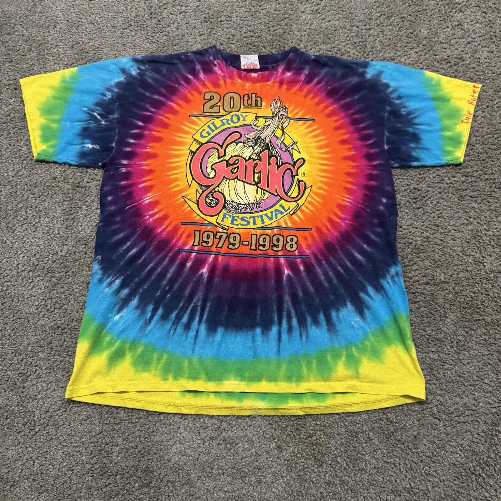 Vtg 90s Gilroy Garlic Festival 20th Anniversary Tie Dye Graphic T-Shirt Size XL