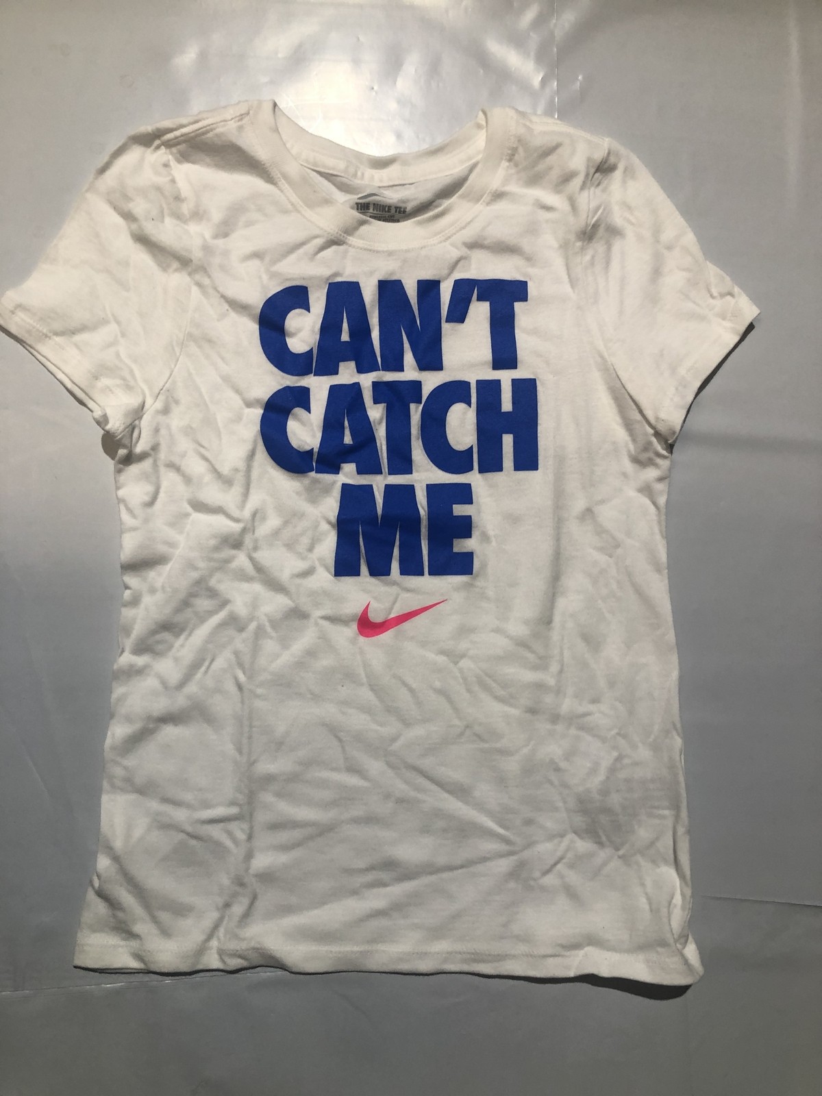 Nike Girl’s Can’t Catch Me Graphic Tee White Blue Pink AQ2507-100