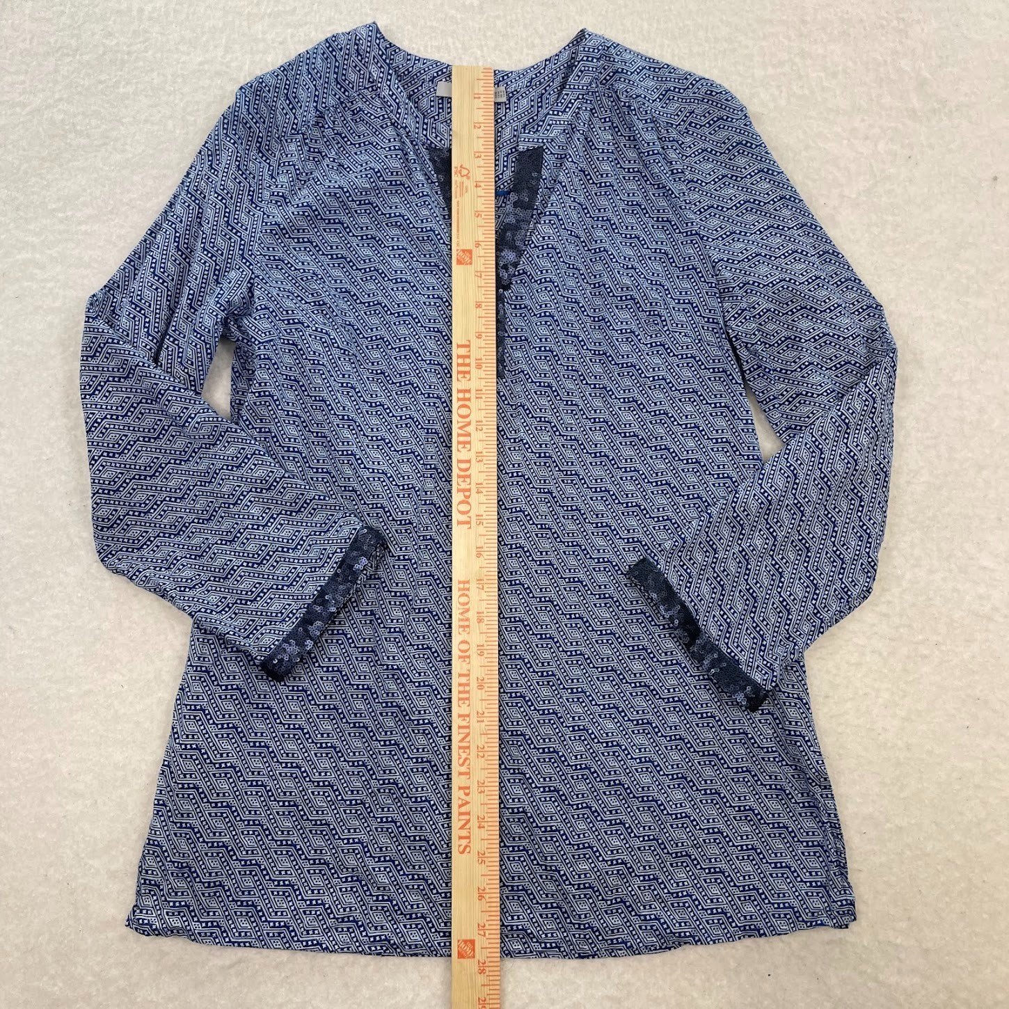 Dalia Blue & White Print Boho Cotton Tunic Top Blouse Size Medium