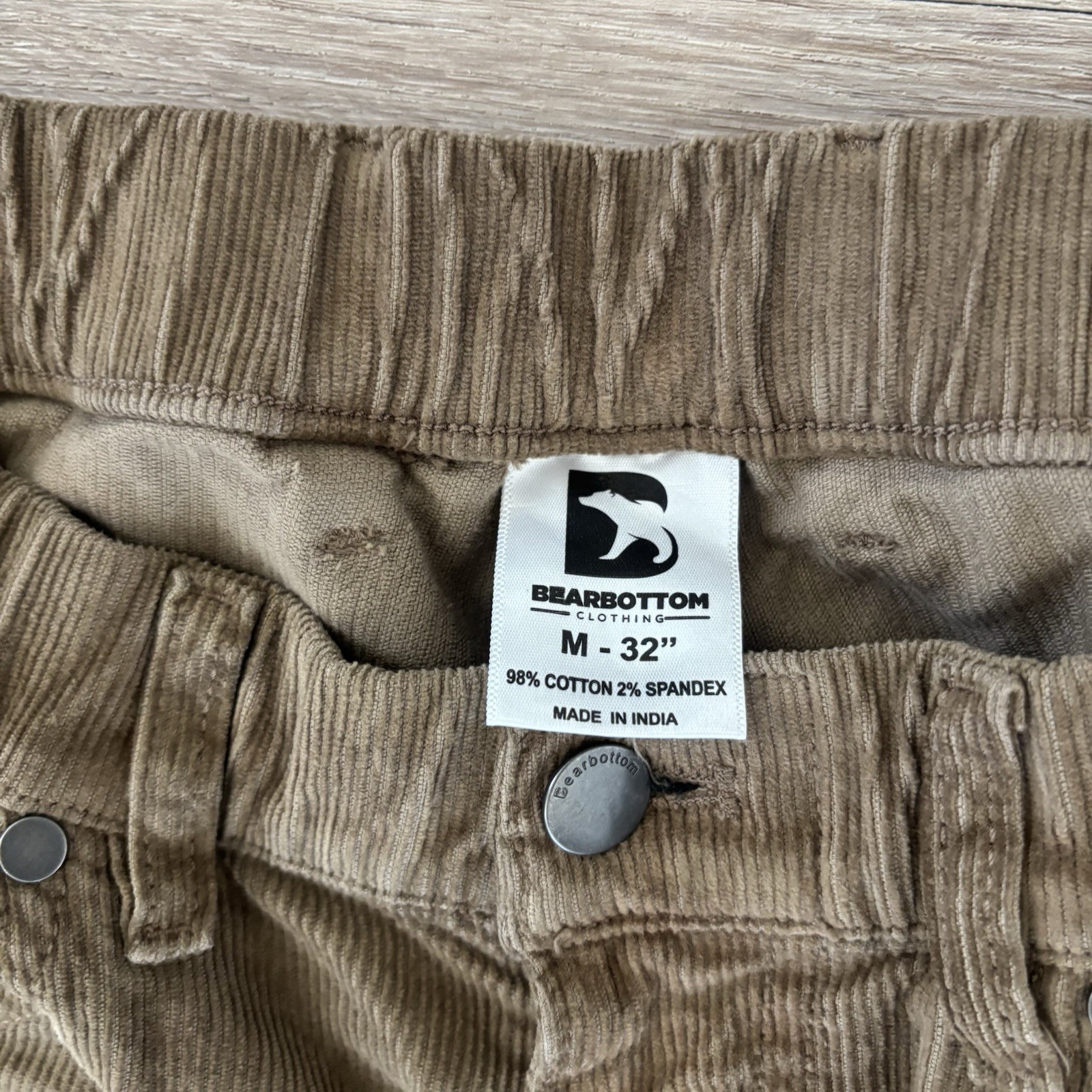 Bearbottom Brown Corduroy Stretch Tag M 32” 32×30 Elastic Waist Outdoor Pants