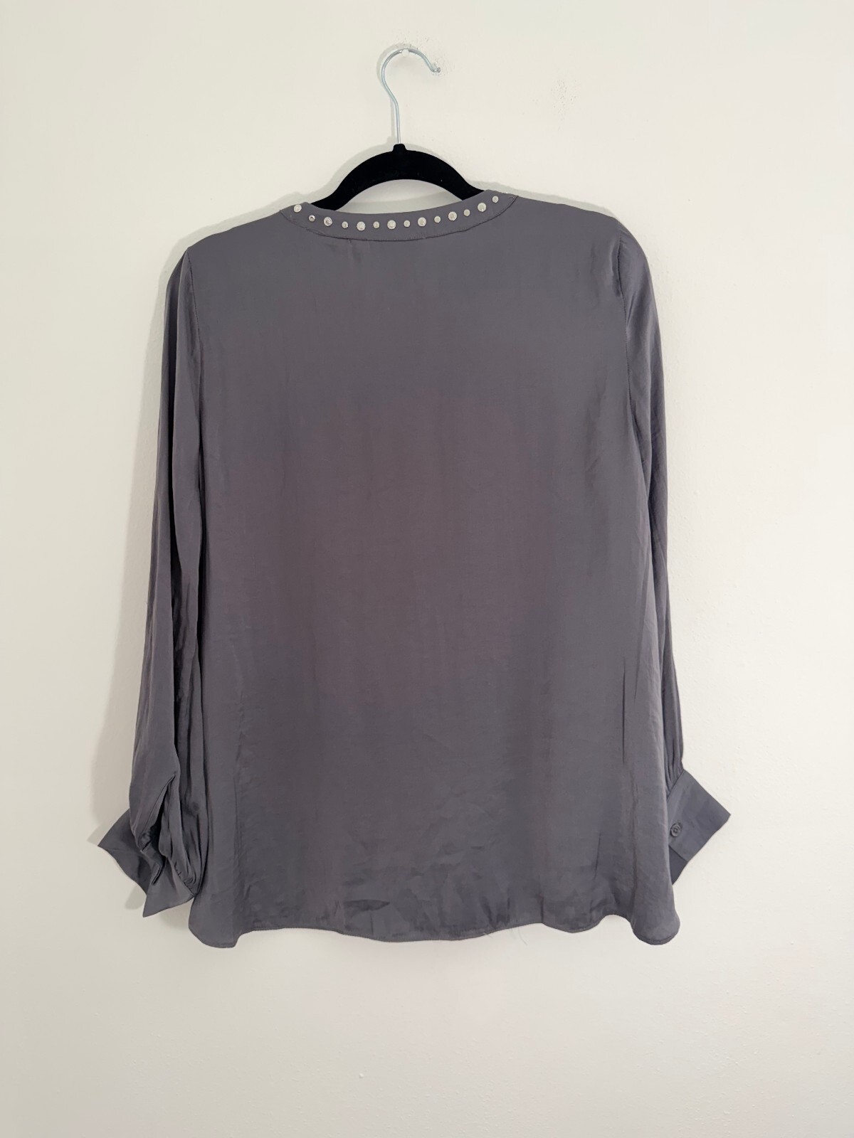 Carmen Gray Embellished V-Neck Long Sleeve Blouse Size L