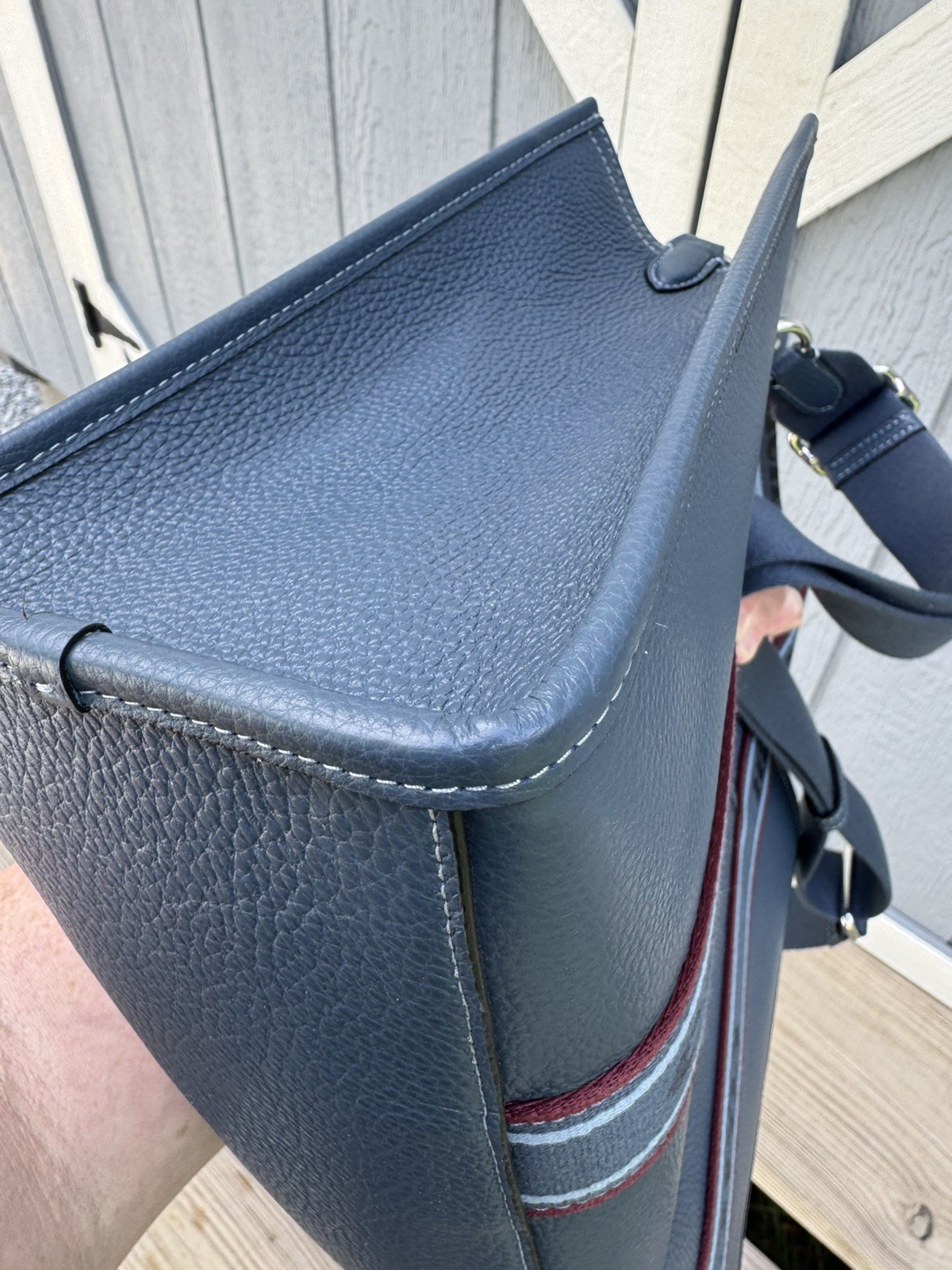 Coach Smith Tote Pebble Leather & Webbing Denim Blue Crossbody Bag