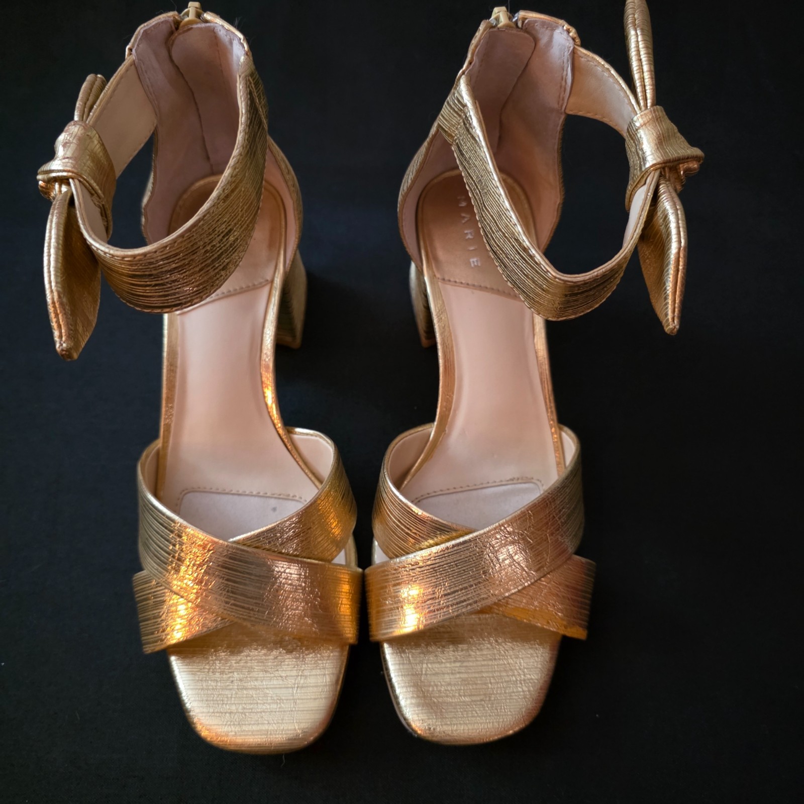 Alex Marie Gold Metallic Block Heel Sandals Size 6.5M NEW Never Worn