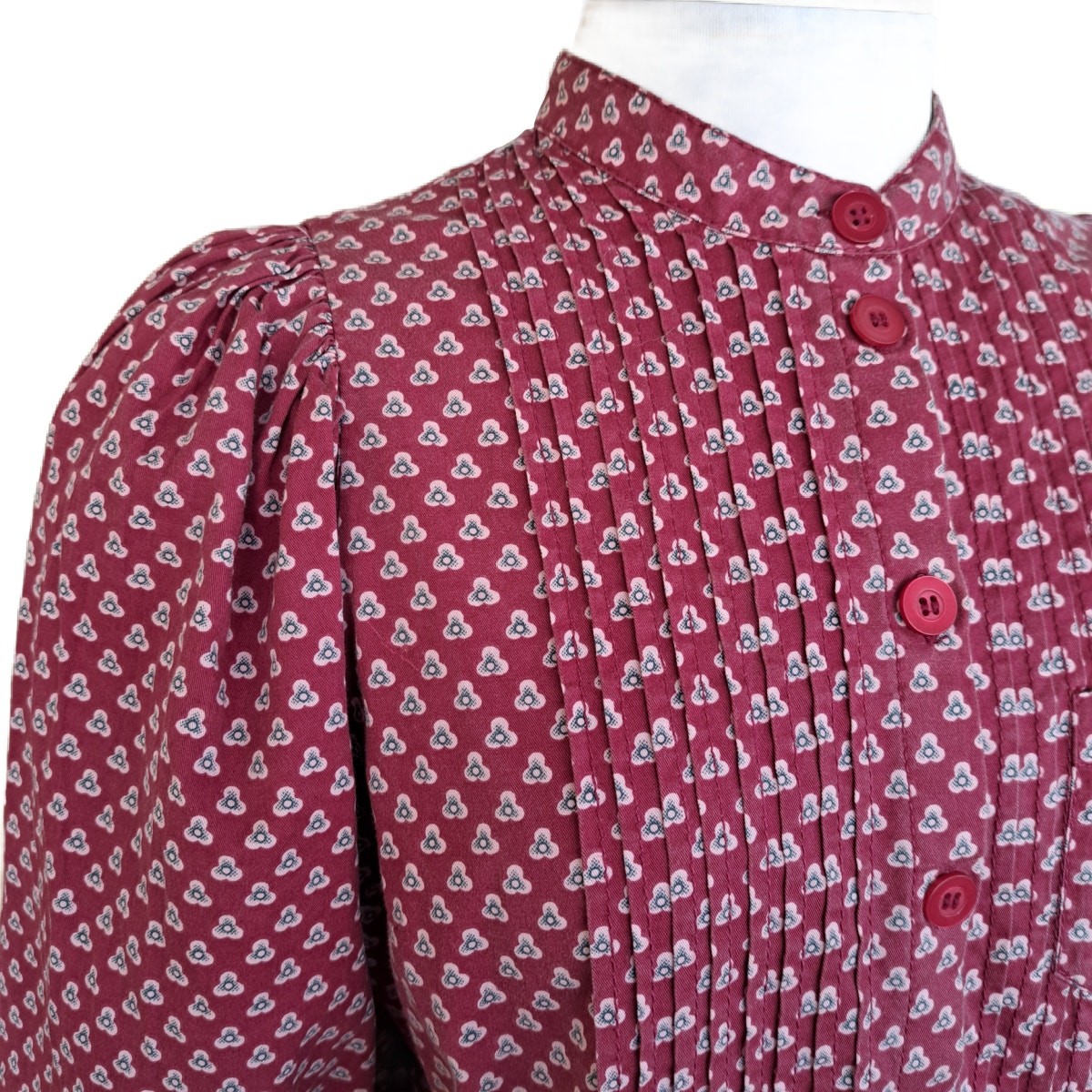 by TiMo Structured Cotton Shirt in Cranberry Floral Dots Medium Puff Sleeve
