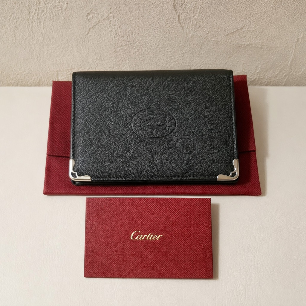 Cartier Must de Cartier 6CC Black Leather Card Holder Wallet with Box NIB