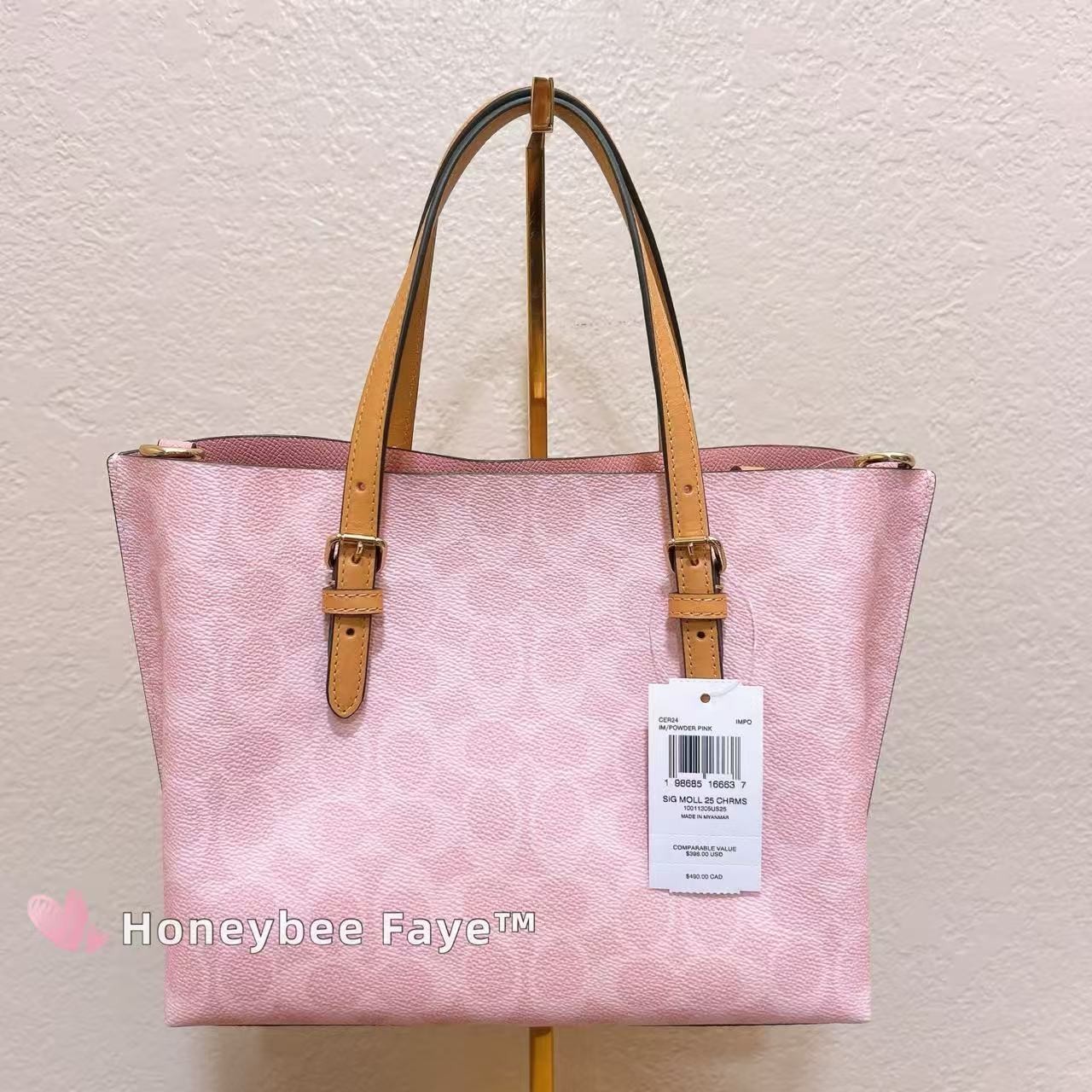 NWT Coach CER24 Mollie Tote Bag 25 In Signature Canvas With Charms Powder Pink
