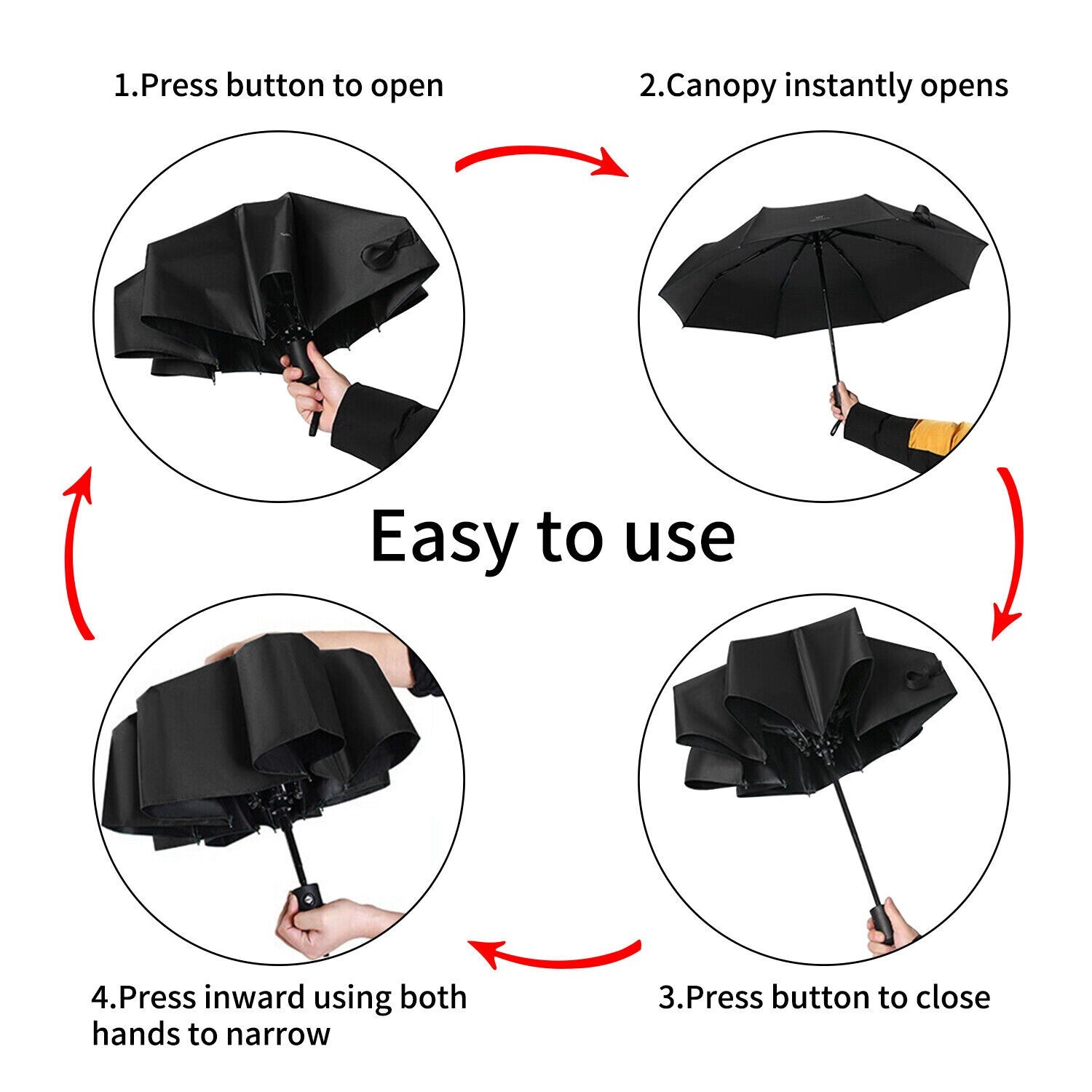 Windproof Travel Umbrellas for Rain – Easy Auto Open Close, Durable & Compact Um