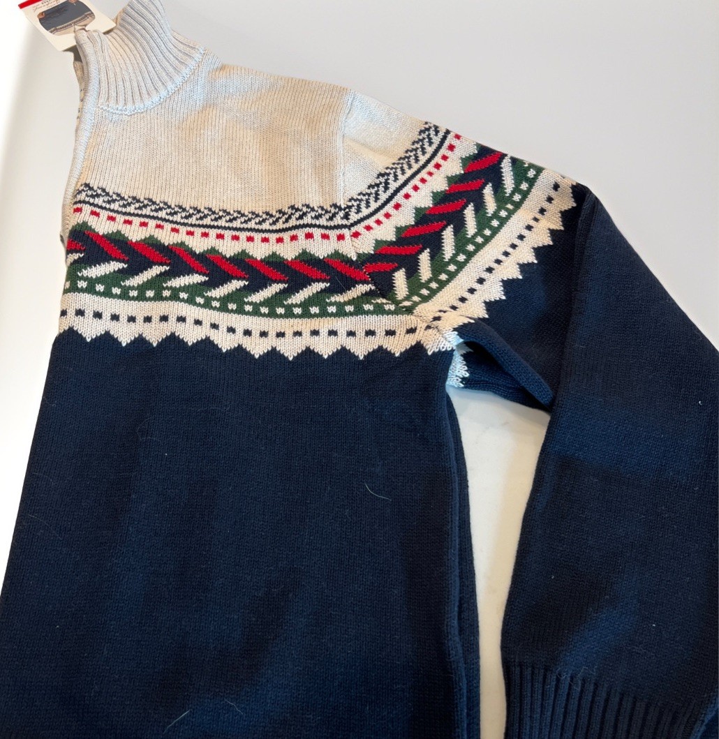 Vtg Original Weatherproof NAVY Nordic Sweater Holiday 100% Cotton Sz M -NEW