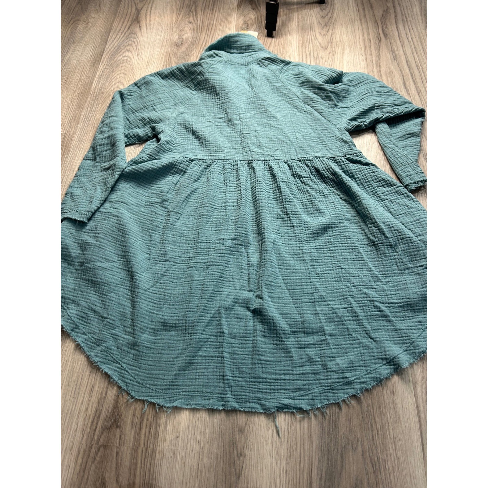 ZENANA Muslin Gauze Button Down Shirt Tunic Teal Blue Size M