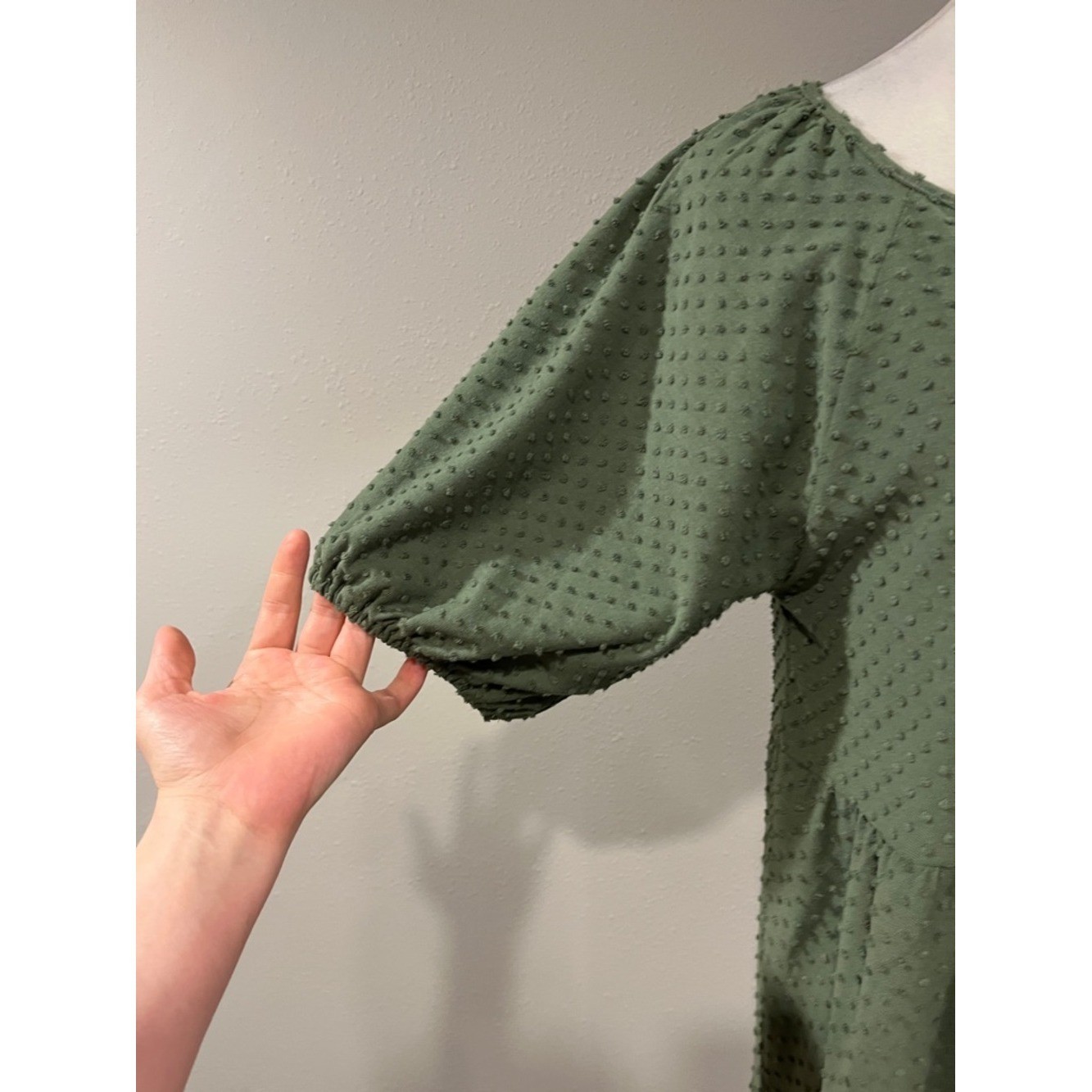 J. Crew Olive Green Textured Tiered puffy short sleeves Midi Dress