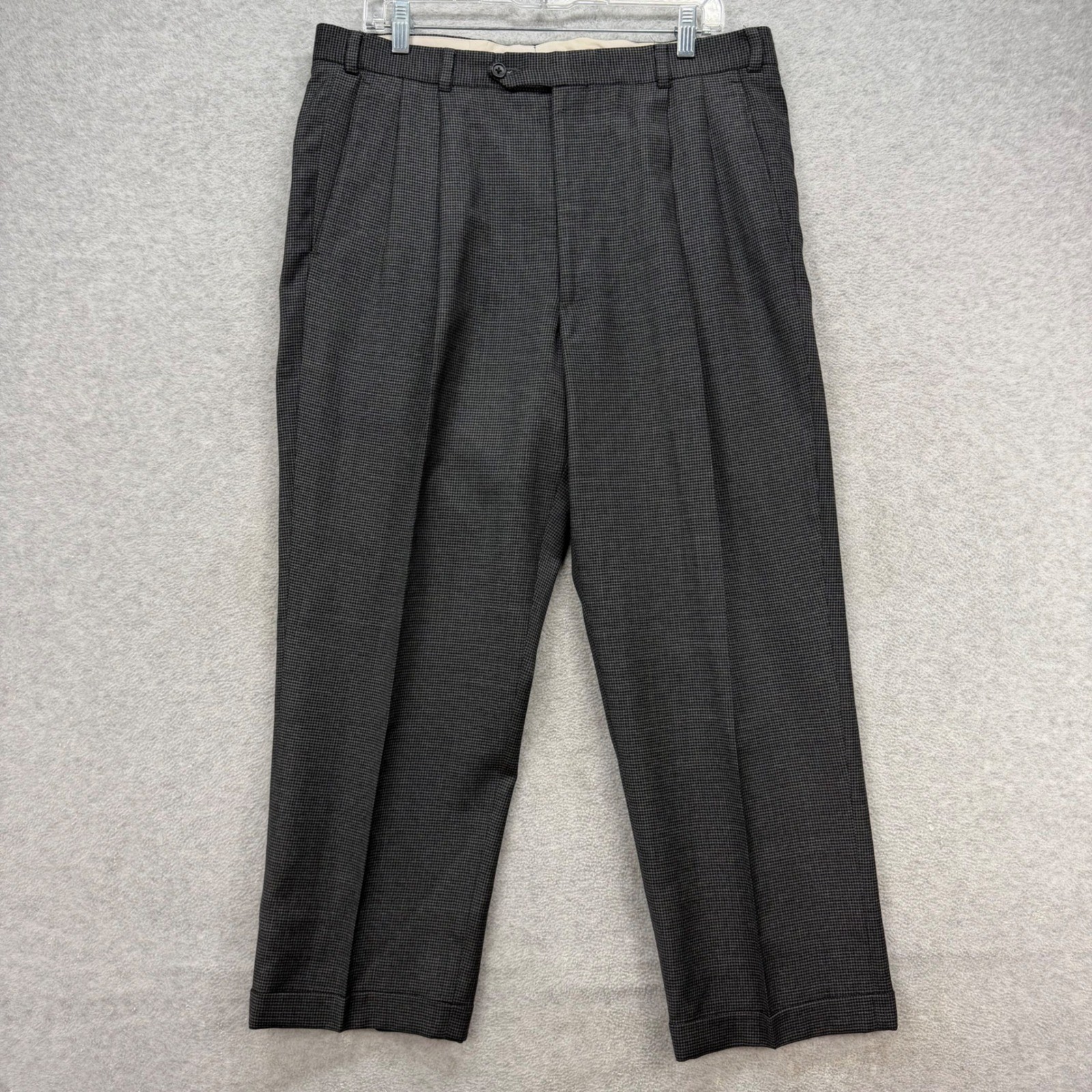 Brooks Brothers Pants Men 36×27 Gray Wool Cashmere Pleated Houndstooth Dress 346