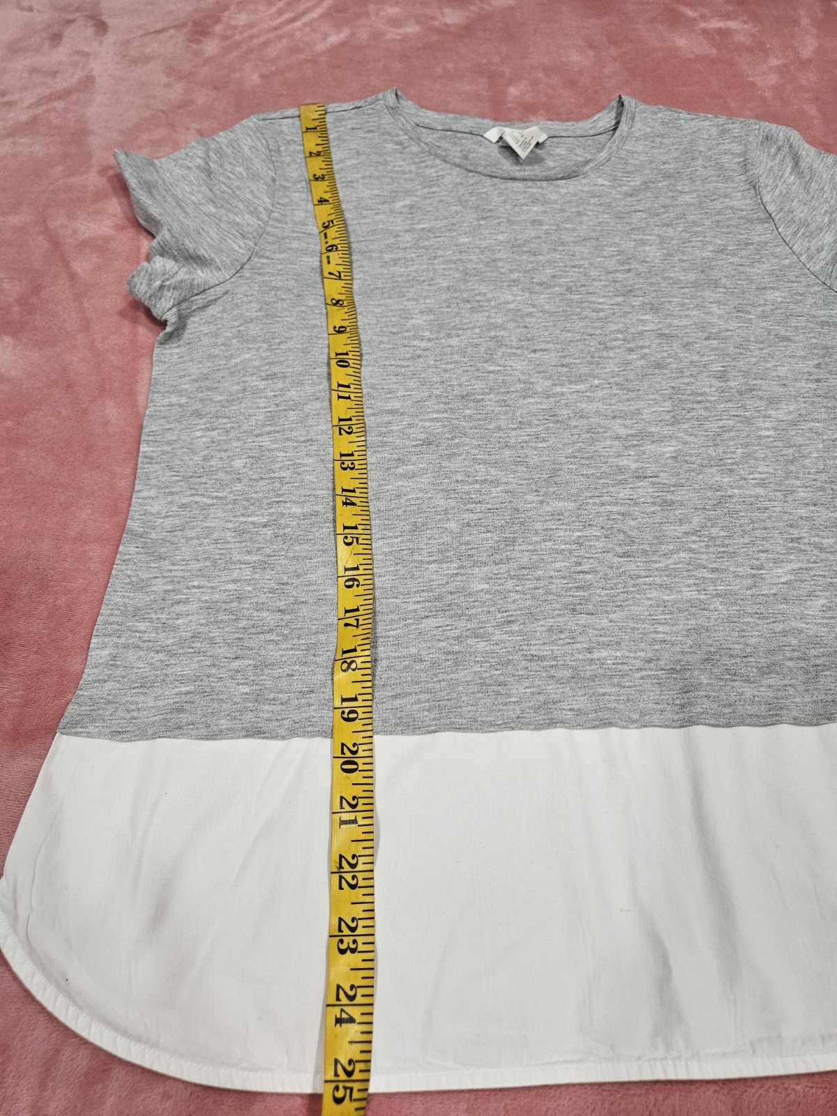 H&M Women’s Gray White Solid Layered Hem Round Neck Short Sleeve T-Shirt M