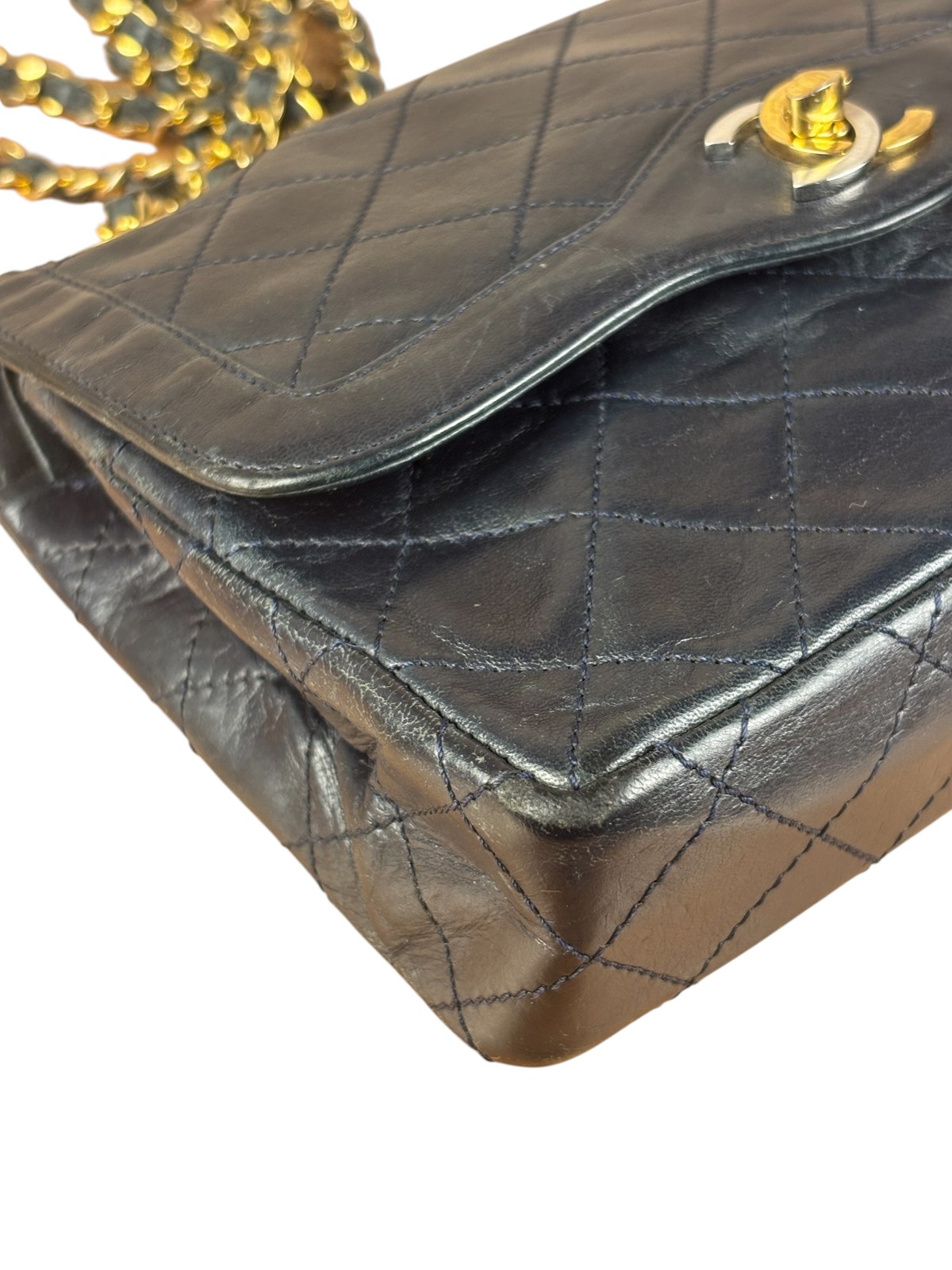 Size S – Chanel Dark Navy Quilted Leather Two-Toned CC Double Flap Bag ’86-’88 –