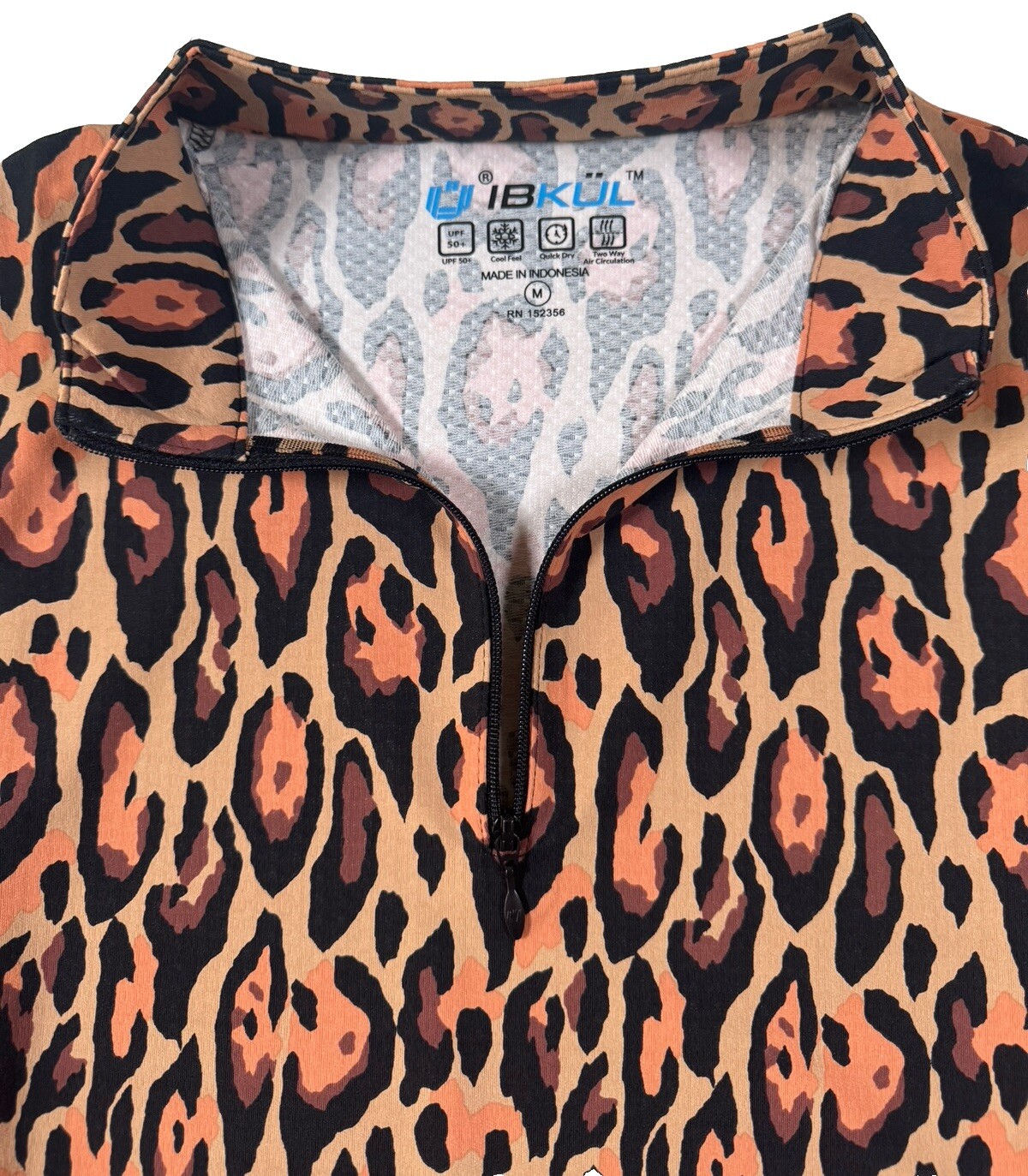 NWT IBKUL Golf Tennis 1/4 Zip Pullover Shirt XS S M L XL Leopard Longsleeve N4