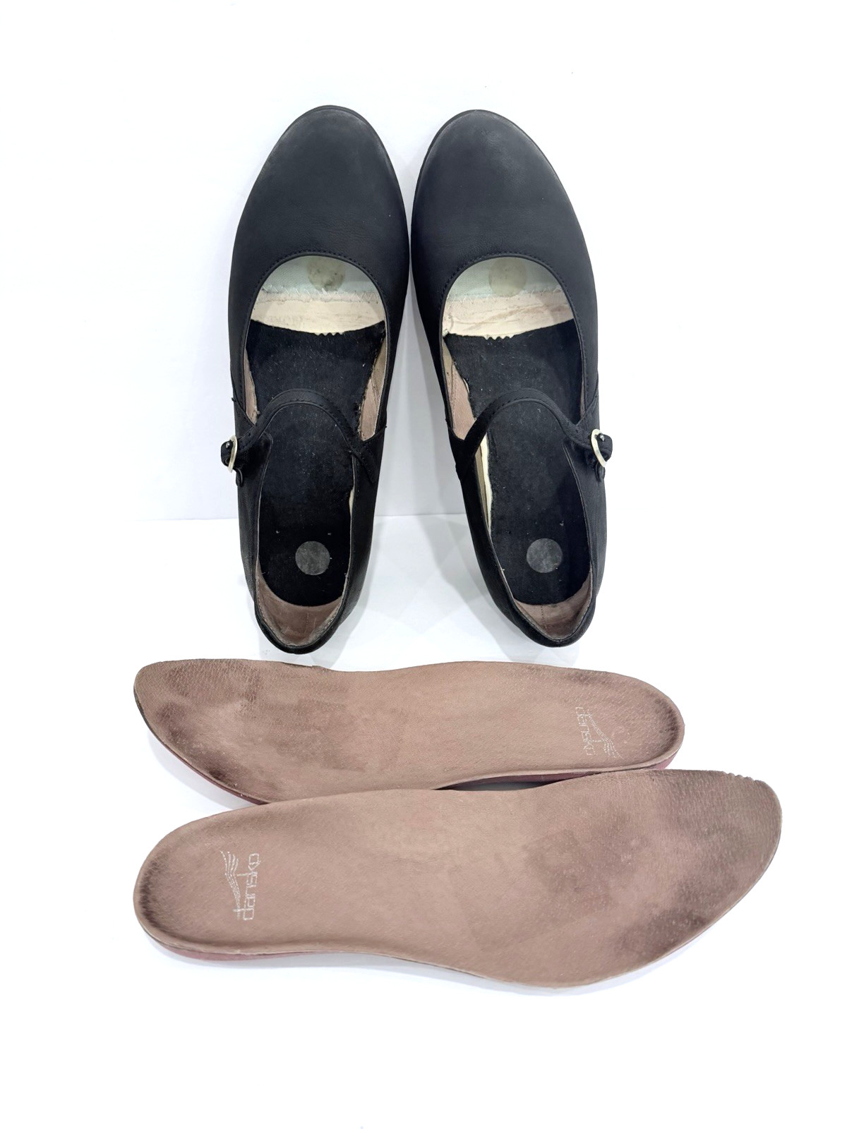 Dansko Womens Loralie Leather Round Toe Ankle Strap Mary Jane Black Wedge 39/8.5