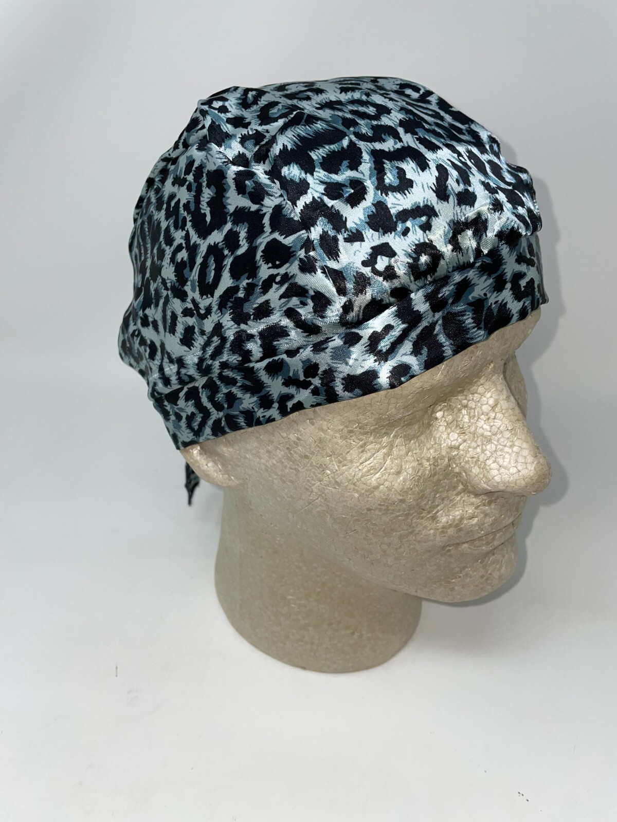 Black Grey Leopard Cheetah Spots Print Doo Rag Durag Headwrap Biker Bandanna
