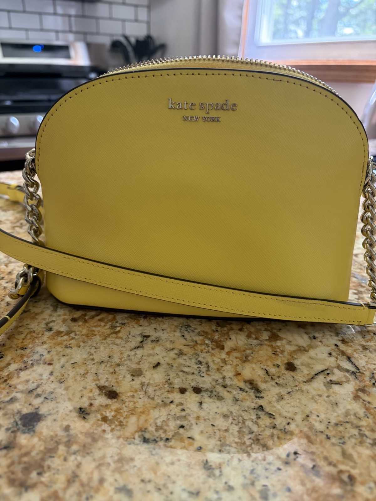 kate spade new york Spencer Small Dome Crossbody Bag Yellow Zip Chain Strap