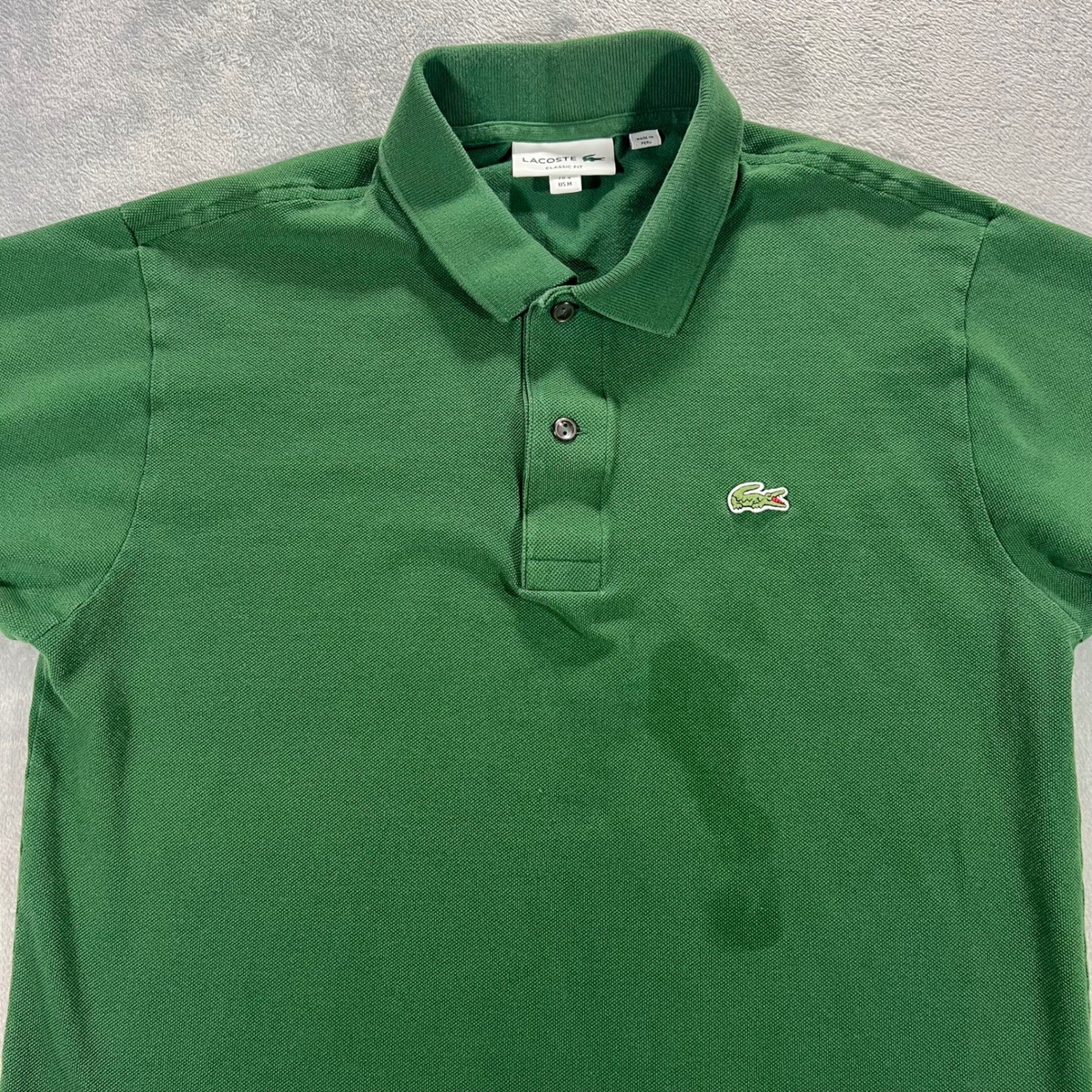 LACOSTE Polo Shirt Mens Medium Green L1212 Classic Fit Short Sleeve Pique Preppy
