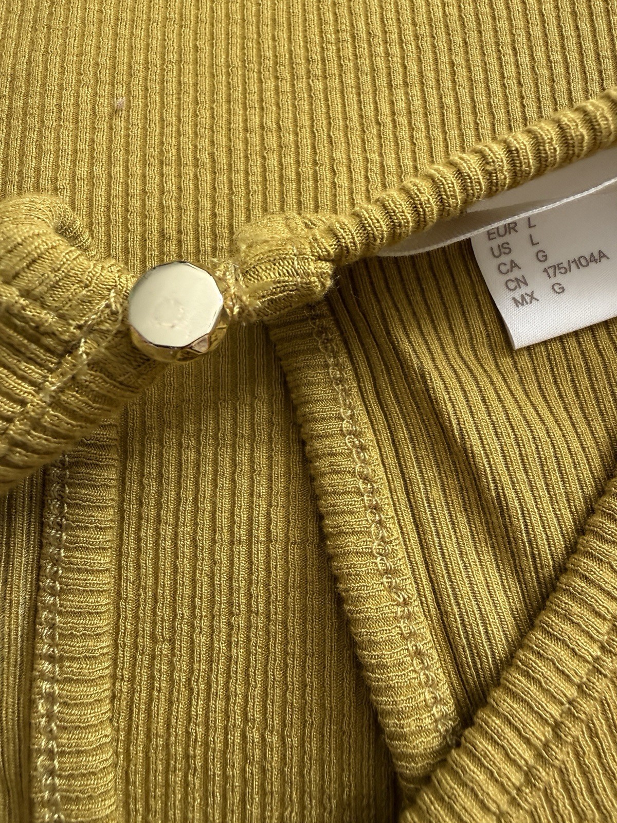 H&M Khaki Green Ribbed Jersey Tunic With Button Detail. Uk Size Large