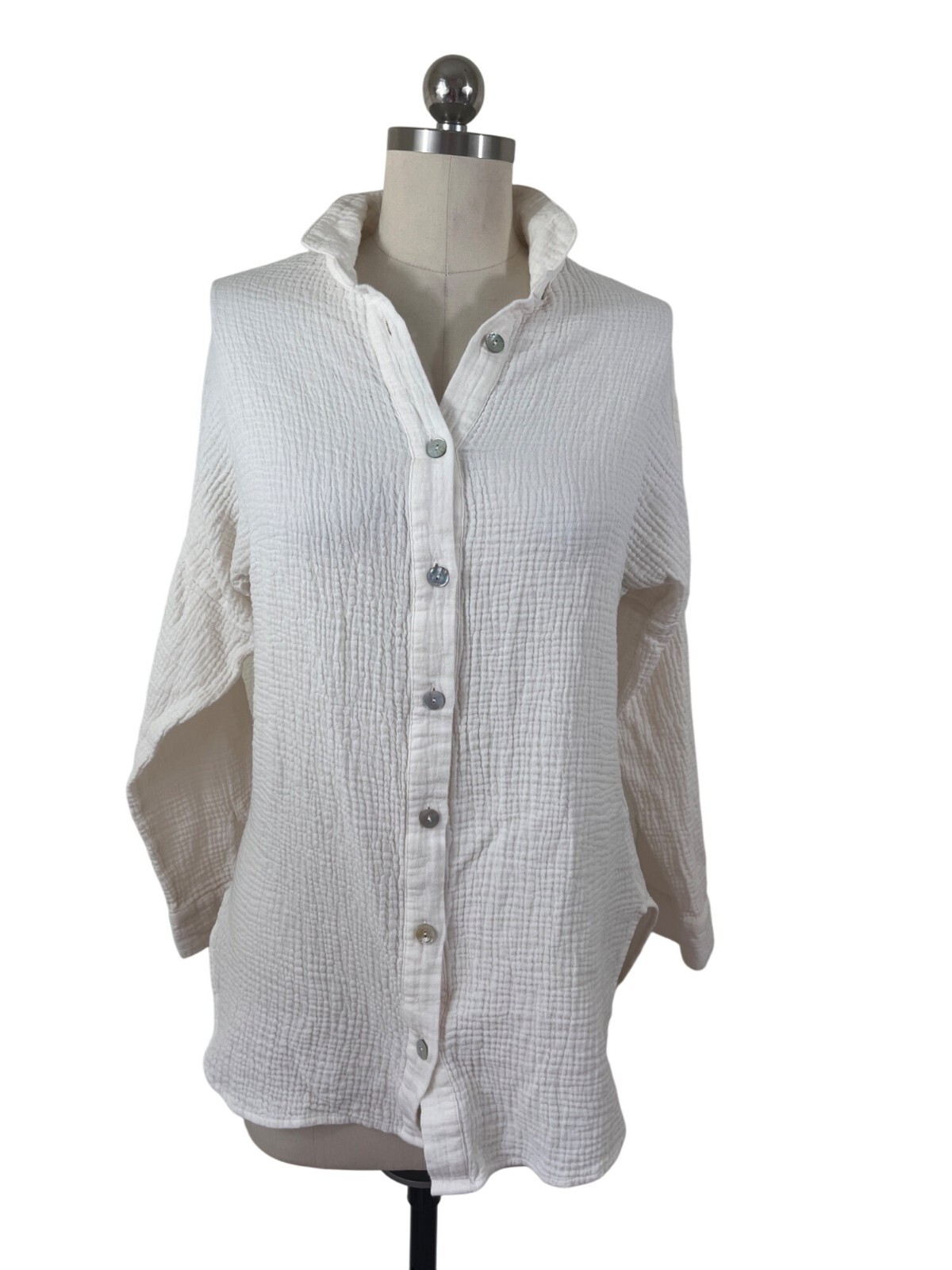 Soft Surroundings Tunic Top Womens XS White Gauzy Button Up Solid Cottage Boho