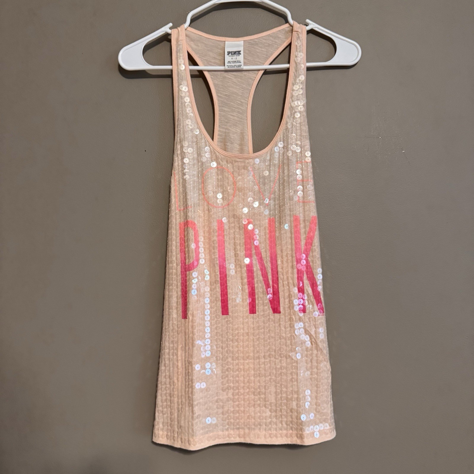 Victoria Secret PINK All Over Print Sequin Tank Top Bling Womens Small NWOT