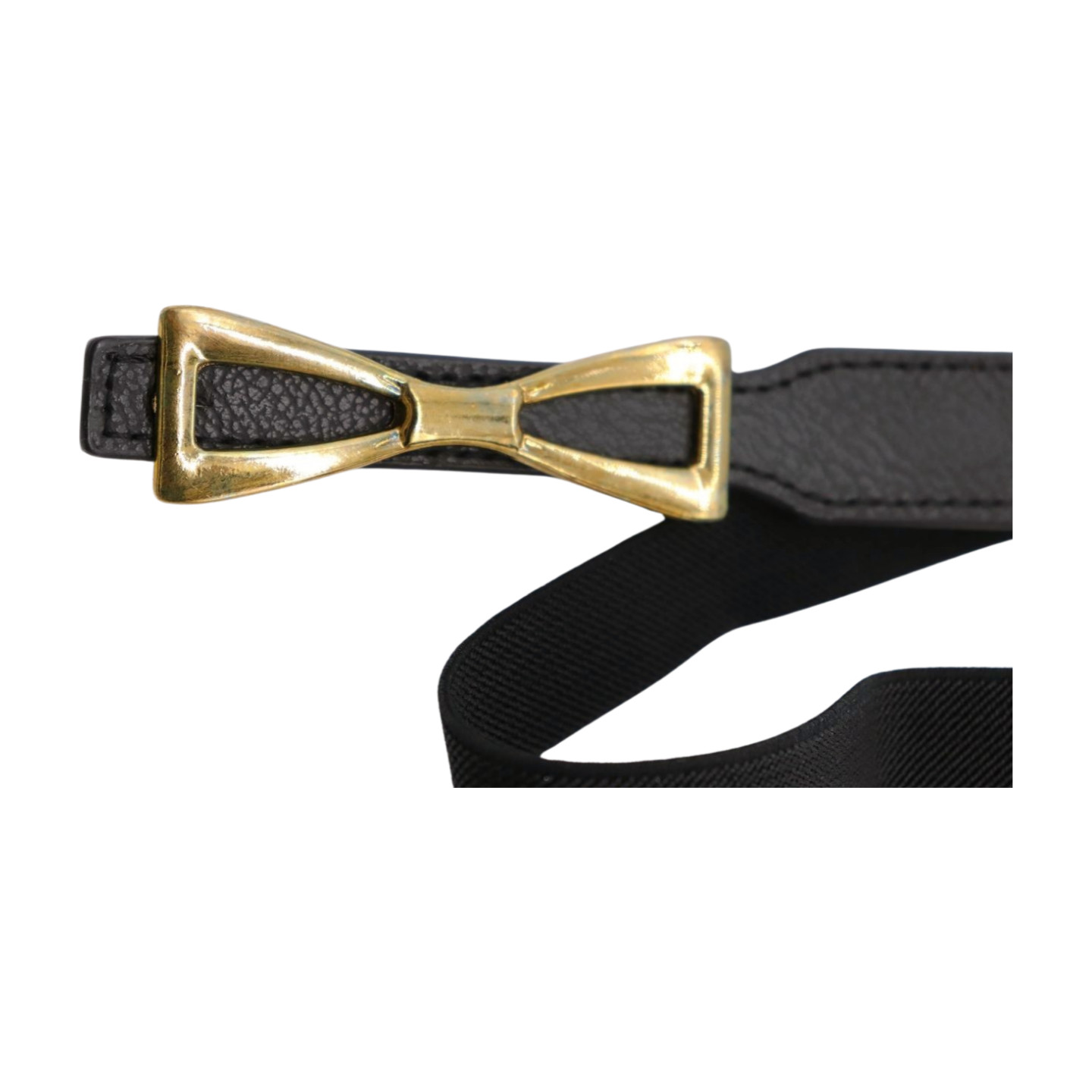 Women Black Elastic Strap Narrow Belt Rusty Gold Metal Bow Tie Ribbon Buckle S M