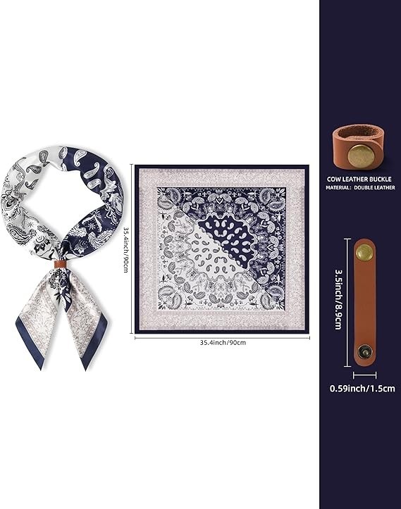 35 In Wild Rag Cowboy Bandana Scarves For Men Large Neckerchief Silk Blue Beige
