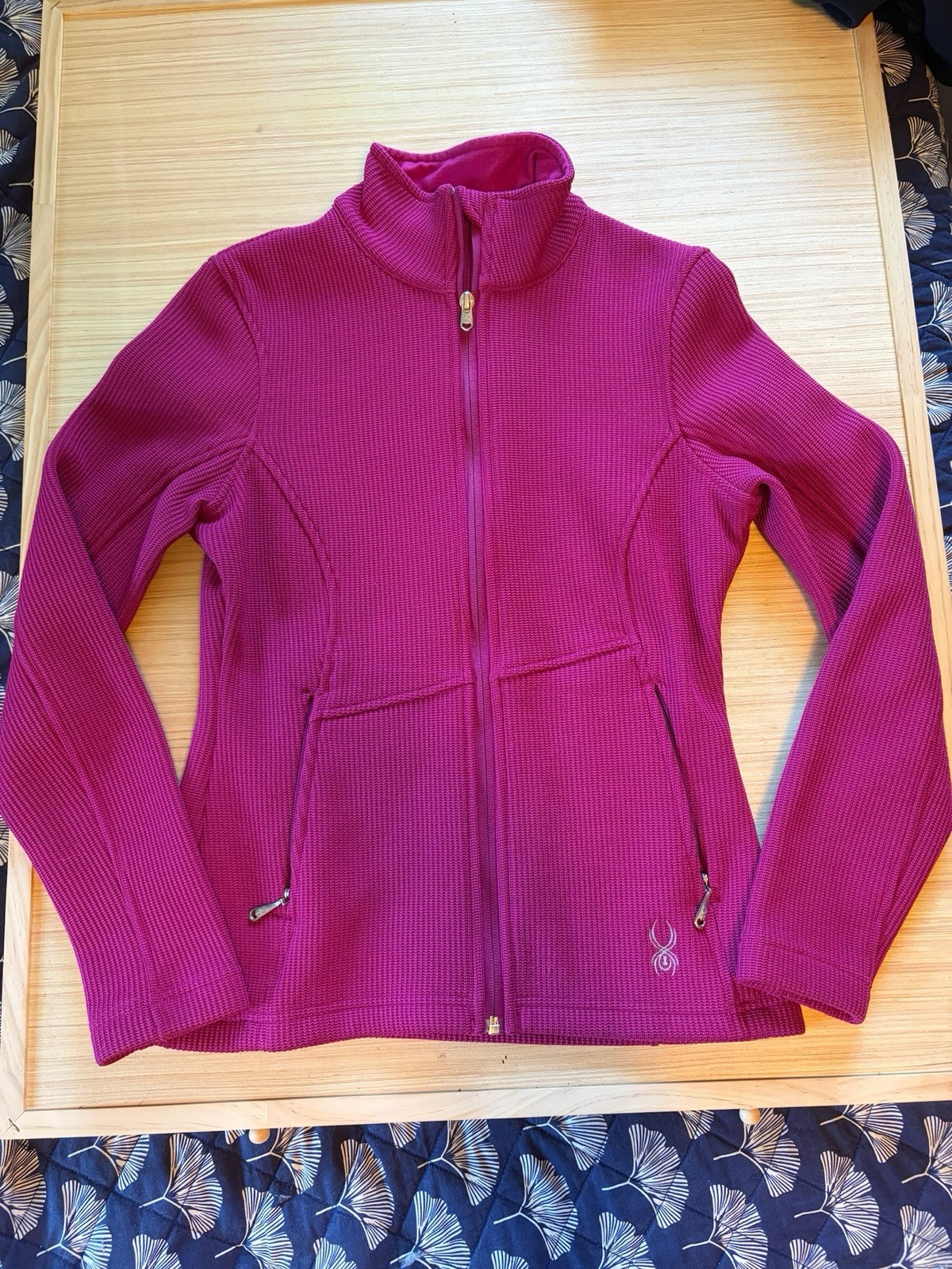 Spyder Core Sweater Jacket Womens Small Pink Full Zip Waffle Knit Fleece