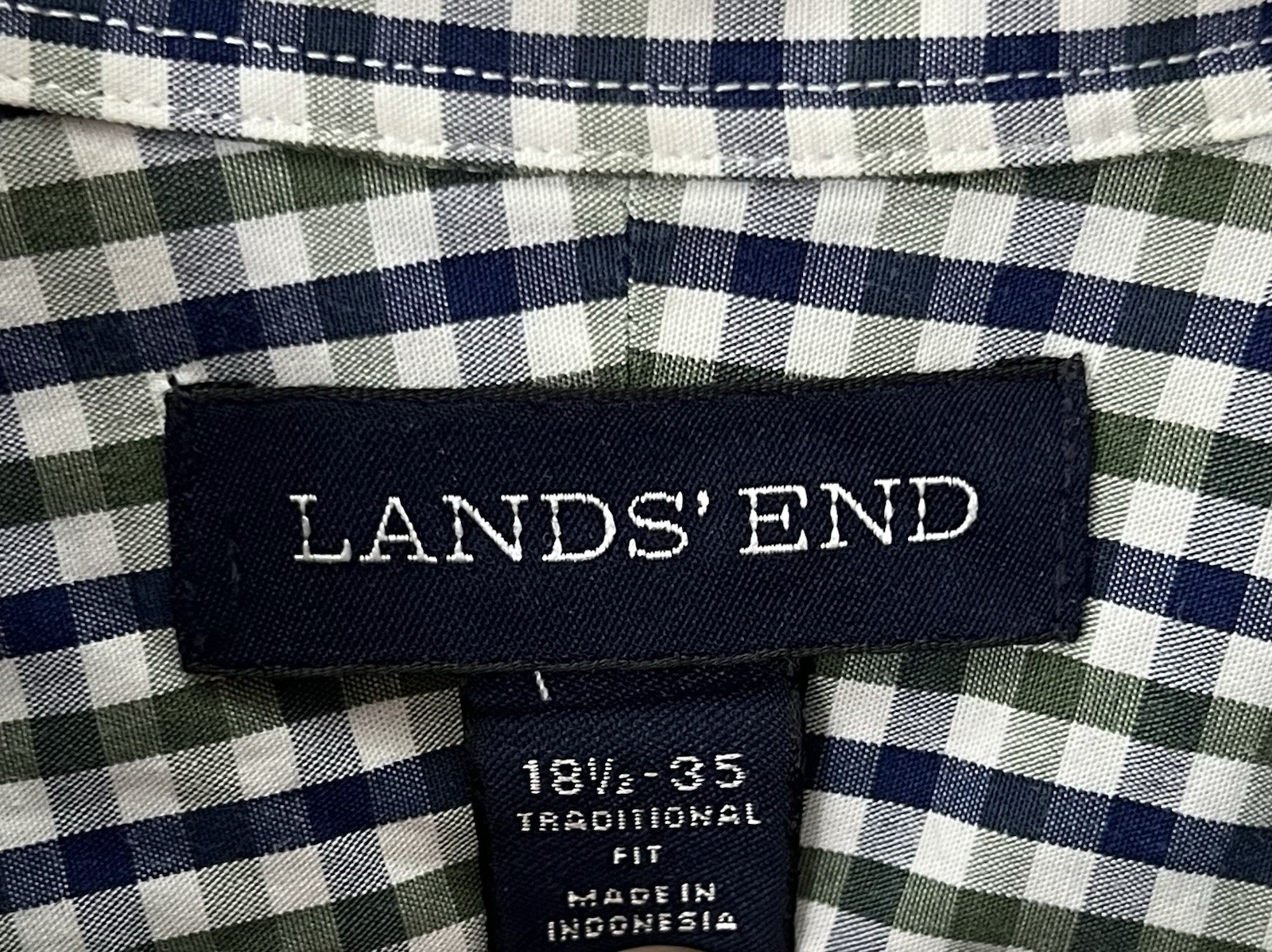 Lands End Traditional Fit Button Down Shirt Mens Size 18.5-35 Blue Green White